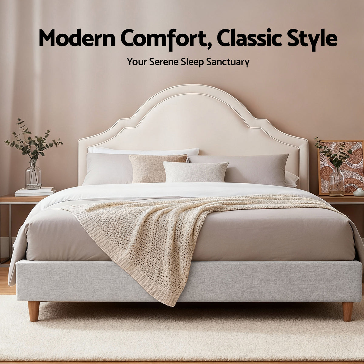 Artiss Queen Bed Frame with Storage Scalloped Velvet Headboard Wooden Platform Base