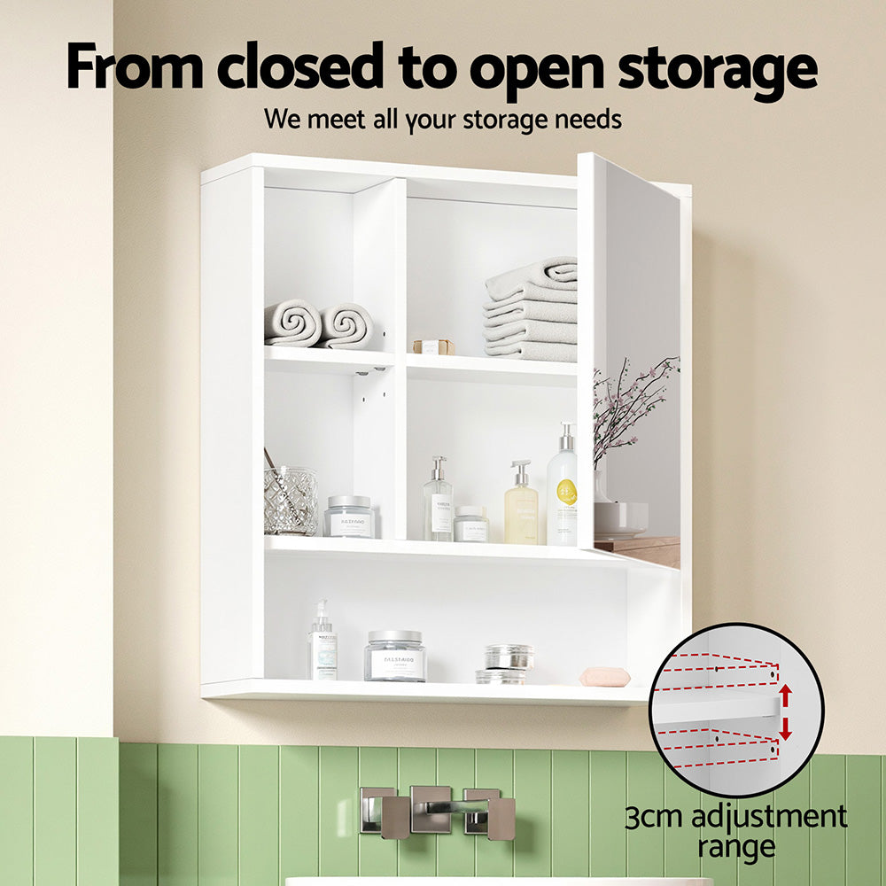 Cefito Bathroom Mirror Cabinet Mirrored Medicine Adjustable Shelf Wall Mounted 560mm White