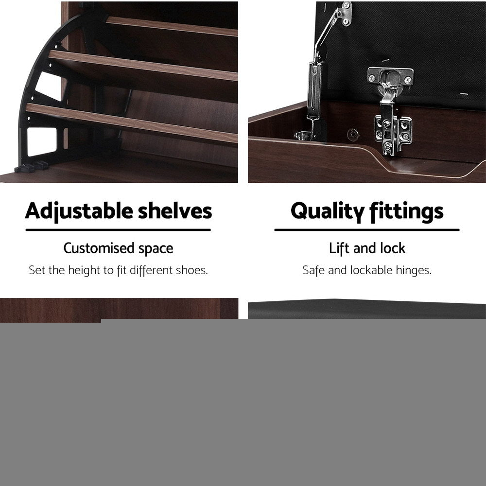 Artiss Shoe Rack Cabinet Bench 3-tier 15 Pairs Walnut