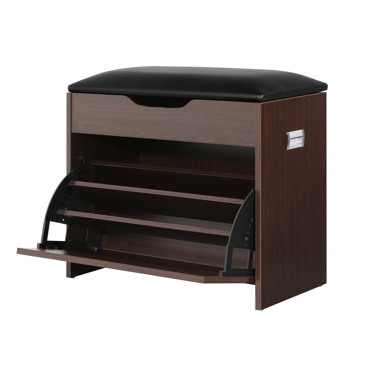 Artiss 2x Shoe Bench Set Flip Drawer Walnut