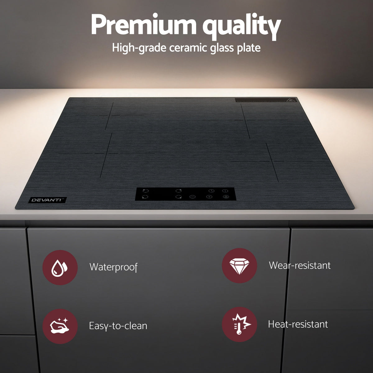 Devanti Electric Ceramic Cooktop 60cm Touch Control Grey