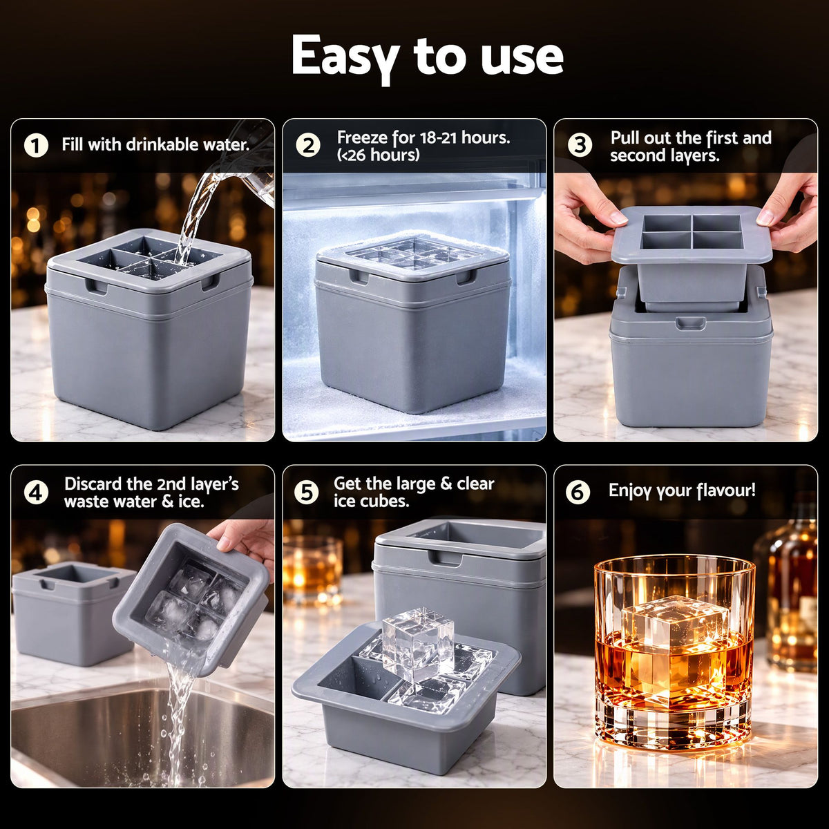 Artiss 5cm Clear Ice Mold Whiskey Large Square Ice Cube Tray