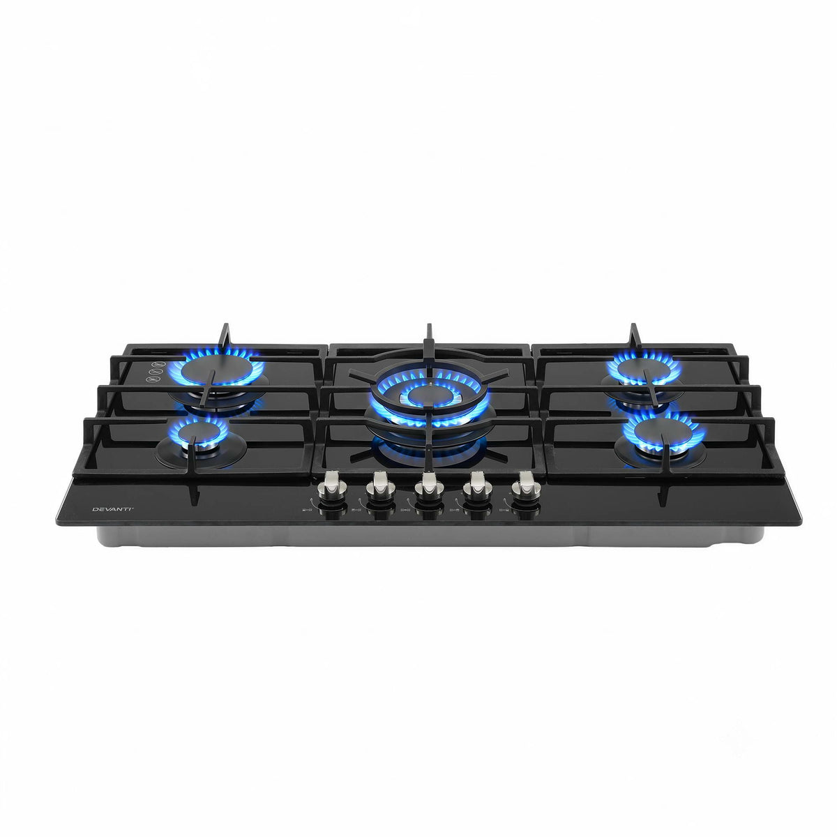 Devanti 90cm Gas Cooktop 5 Burner LPG NG Tempered Glass Hob Black