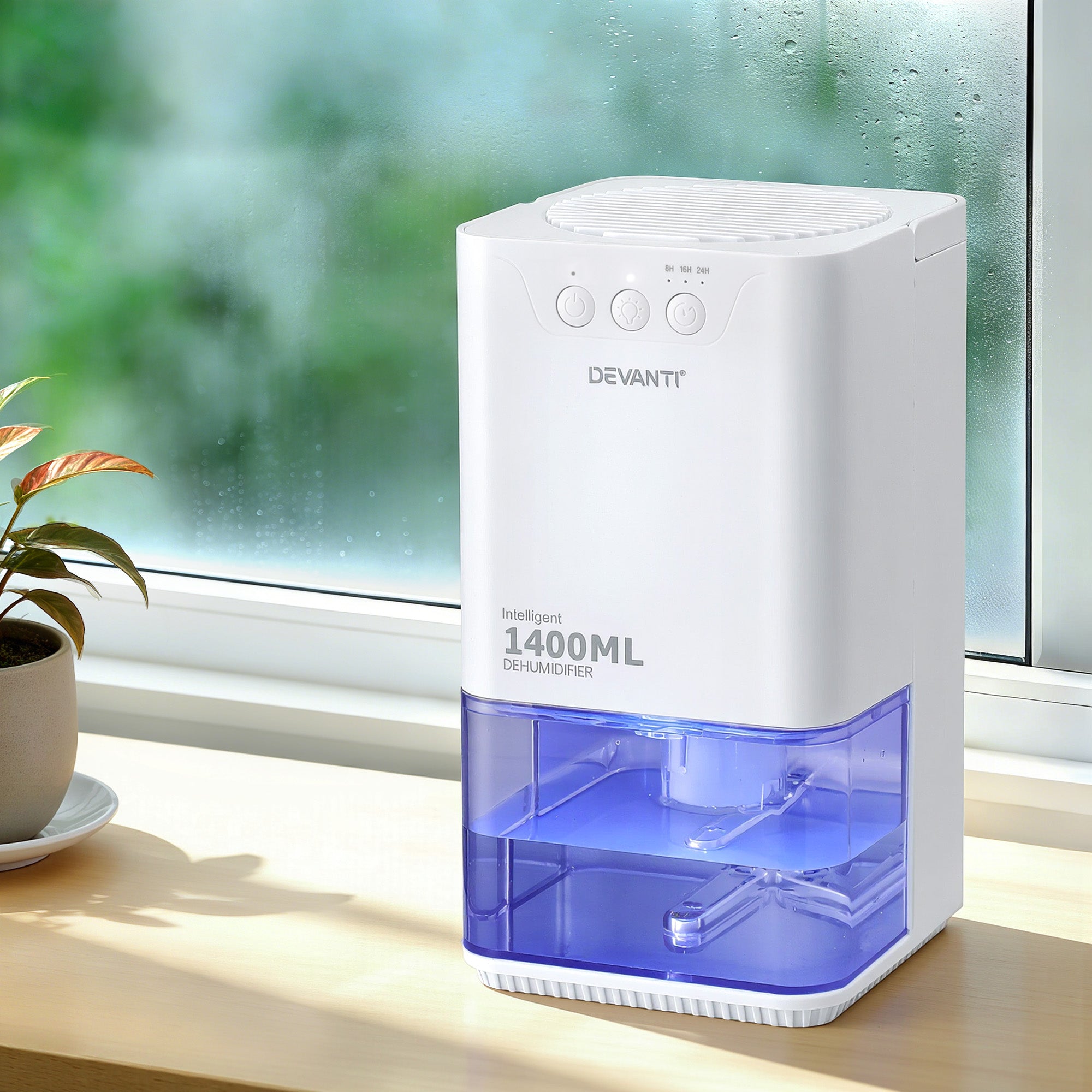 Devanti 1400ML Portable Dehumidifier Quiet Sleep Mode Timer Auto Off Bedroom White