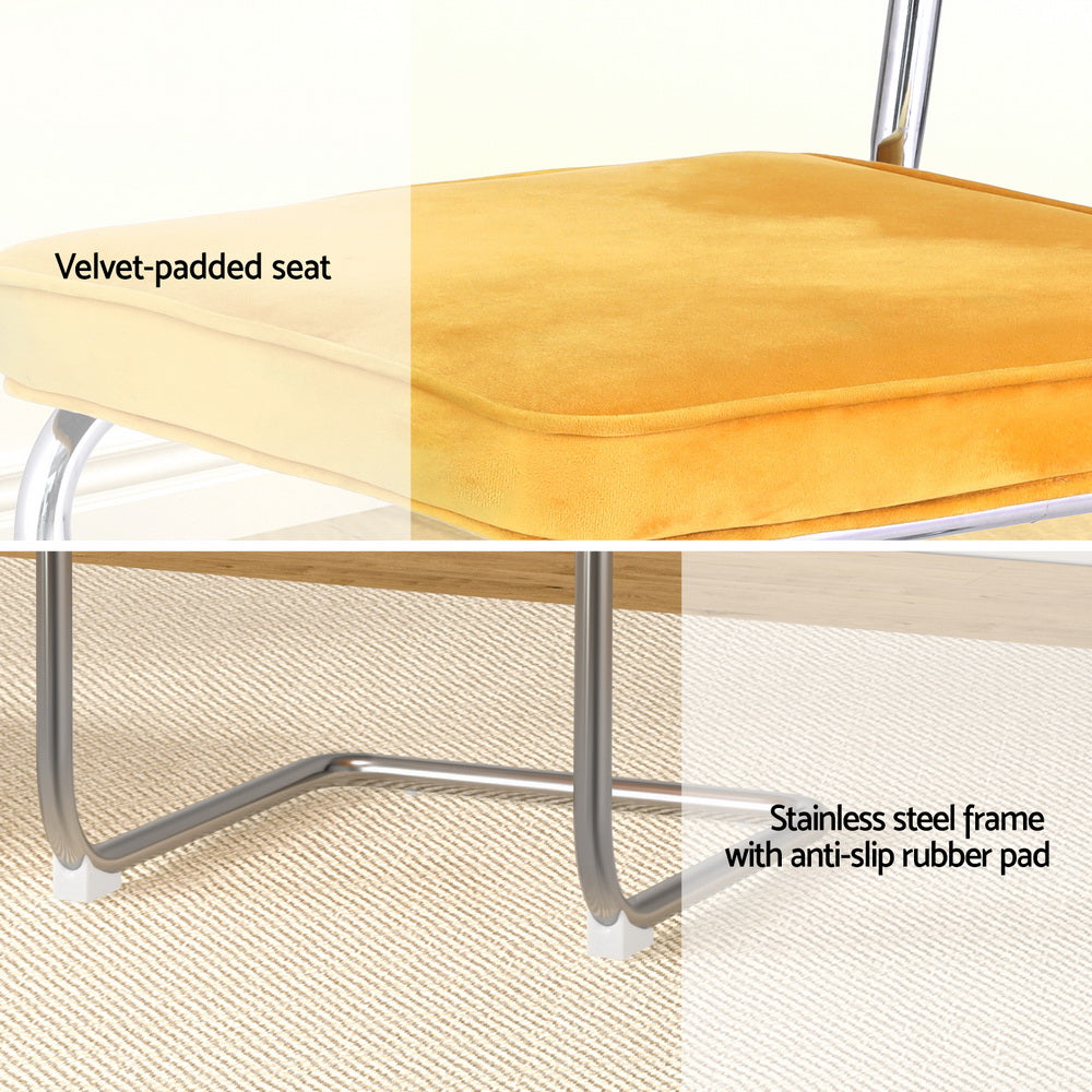 Artiss Cantilevered Dining Chairs Set Of 2 Yellow Velvet