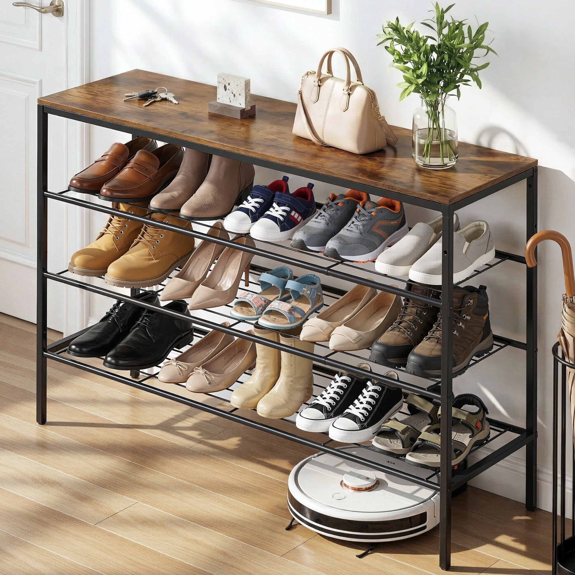 Artiss Shoe Rack 4 tier Storage Organiser Walnut