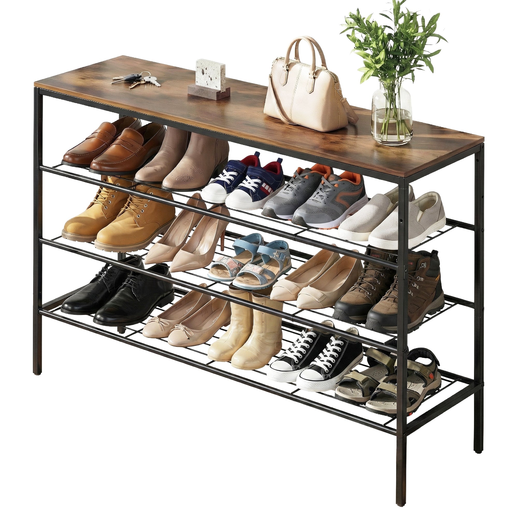 Artiss Shoe Rack 4 tier Storage Organiser Walnut