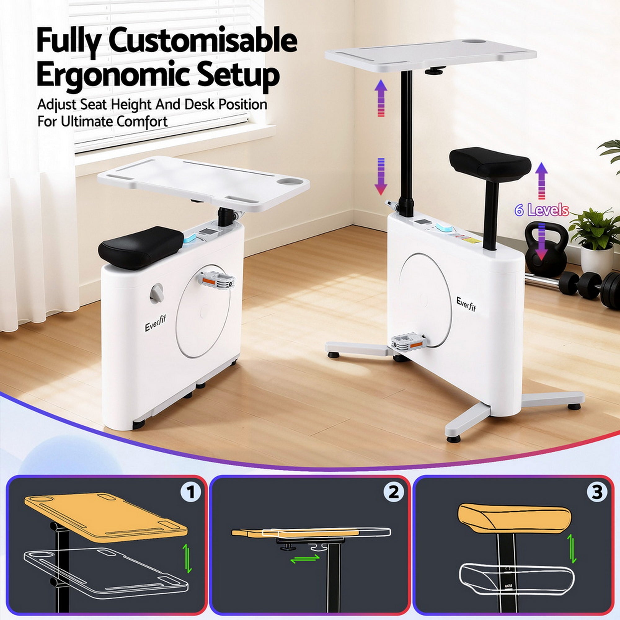 Everfit Exercise Bike Magnetic Desk Bike with Tabletop Fitness Home Workout Gym