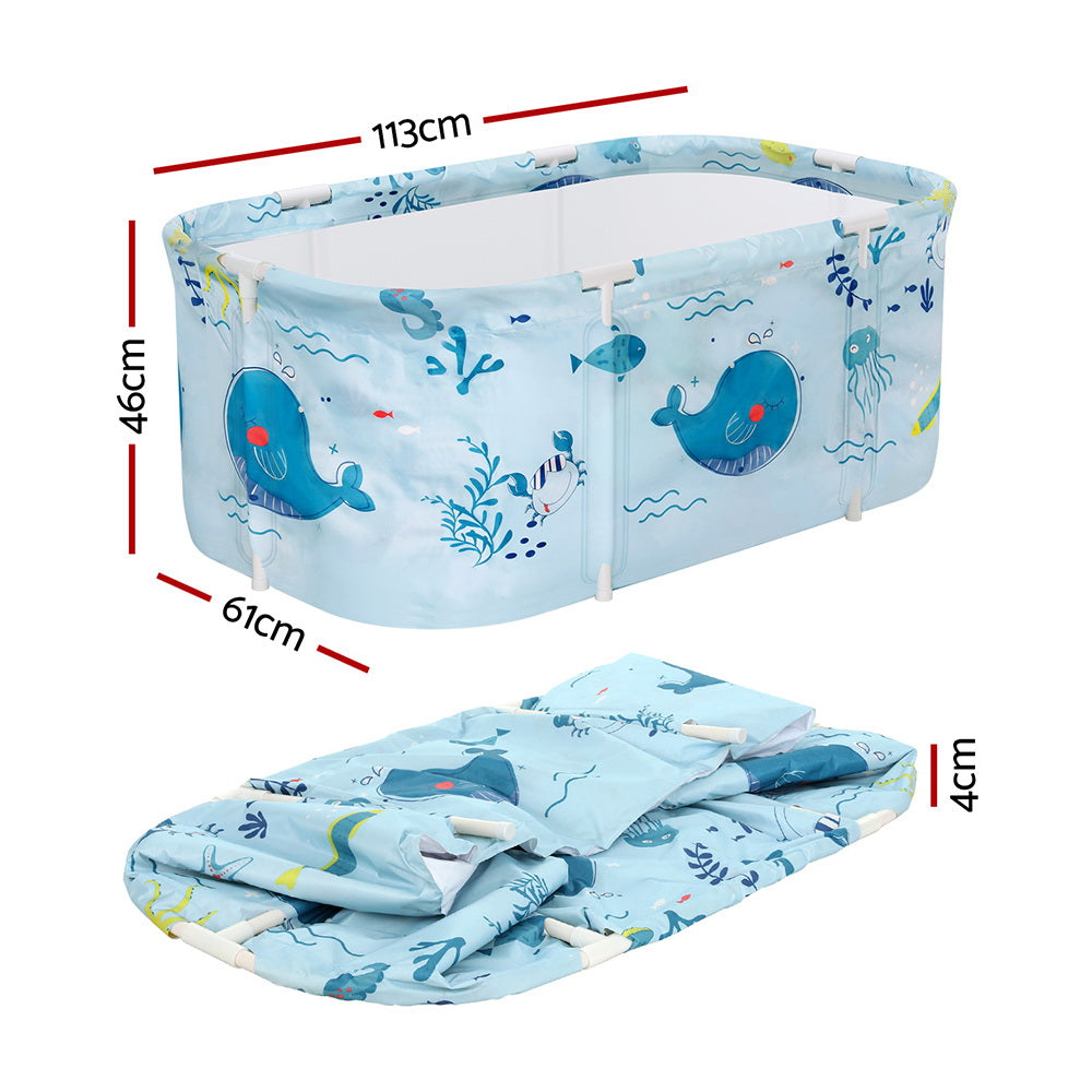 Weisshorn Foldable Bathtub PVC Spa Bucket Inflatable Cushion 114x62cm Blue