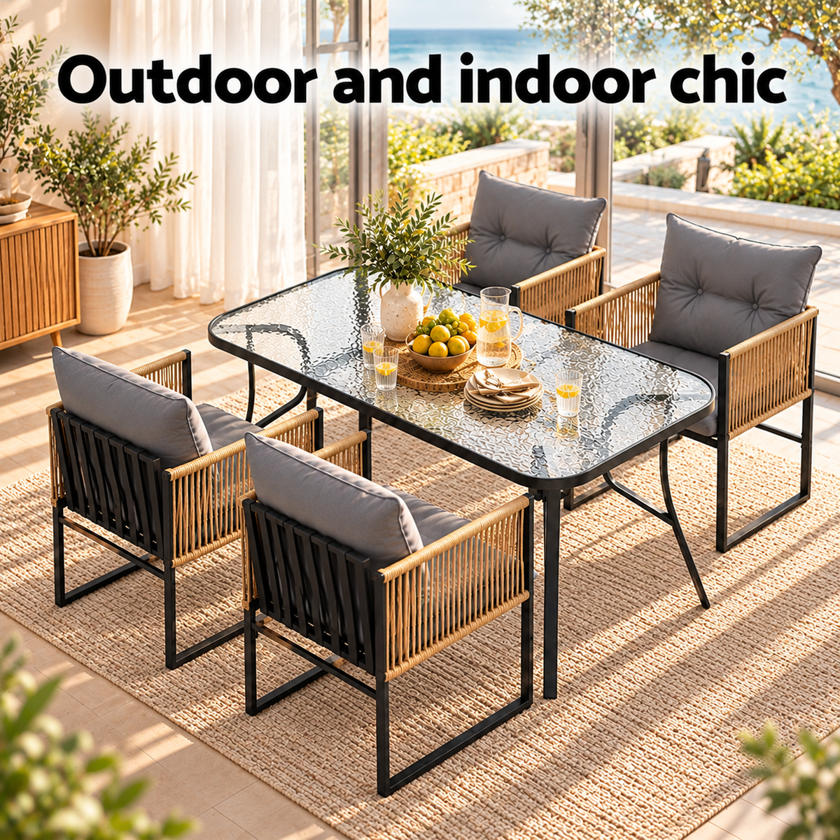 Gardeon 5PC Outdoor Dining Set 120CM Table and Chairs Patio Furniture Garden Cushion