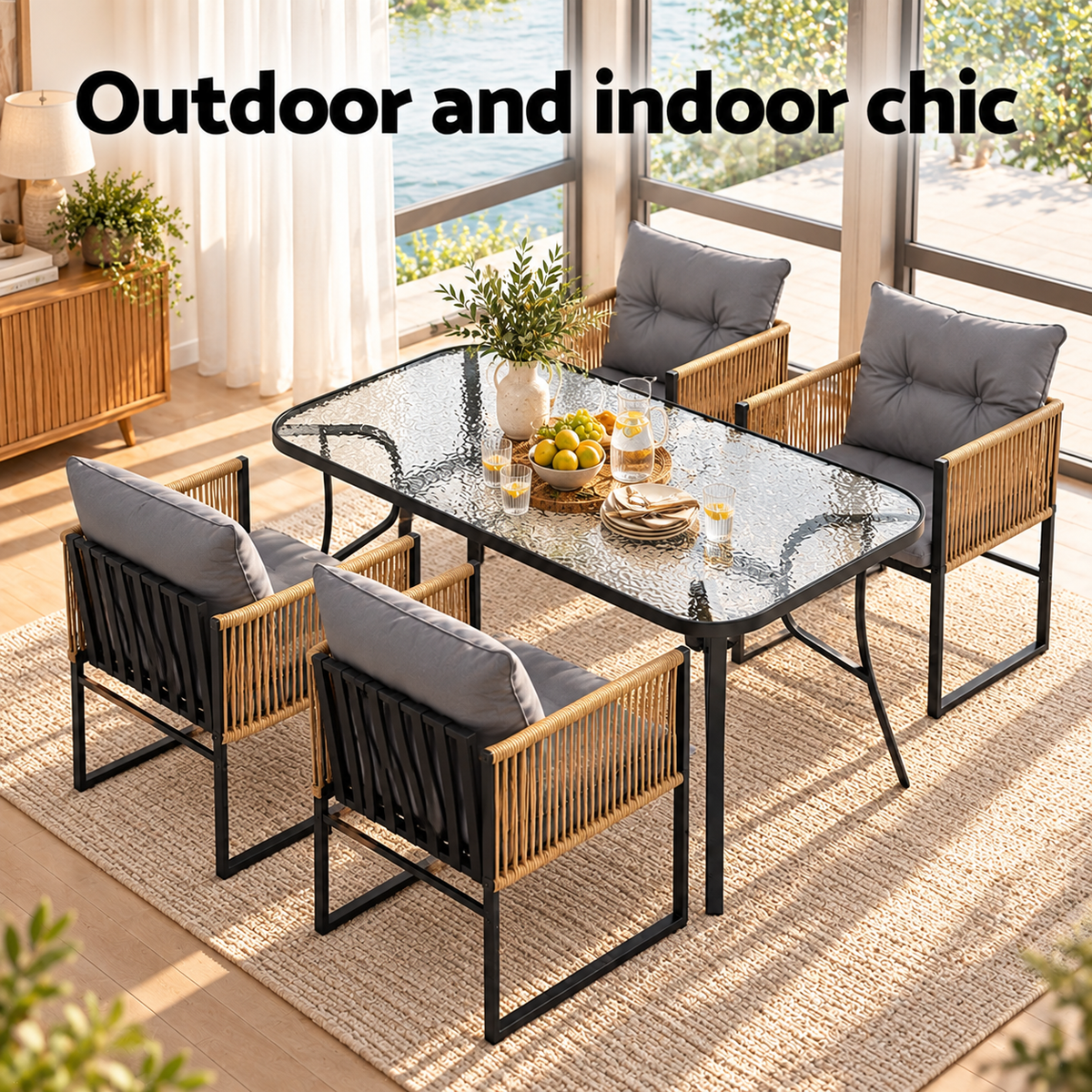 Gardeon 5PC Outdoor Dining Set 140CM Table and Chairs Patio Furniture Garden Cushion