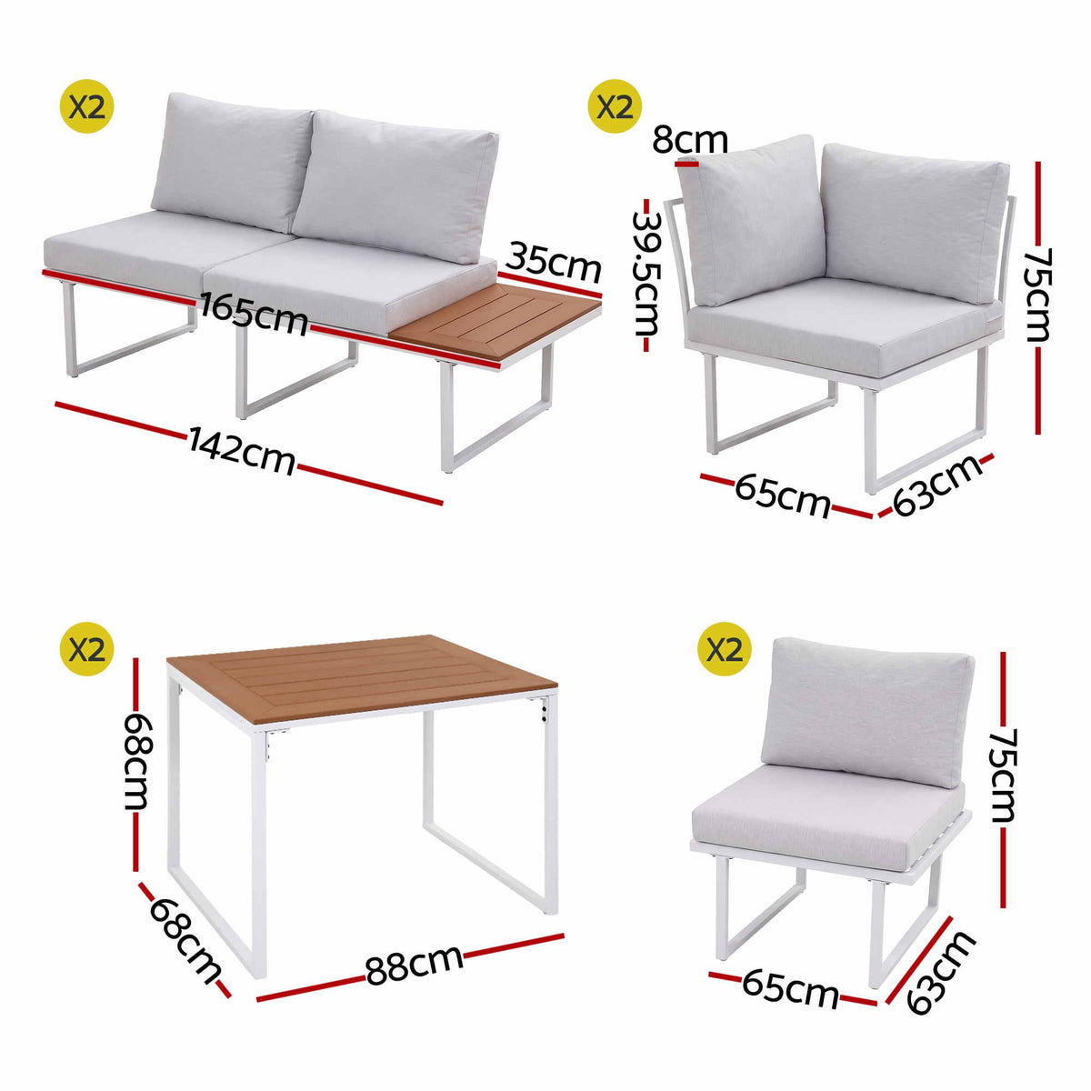 Gardeon 8 Seater Outdoor Dining Sofa Set with WPC Side Tables Patio Furniture White