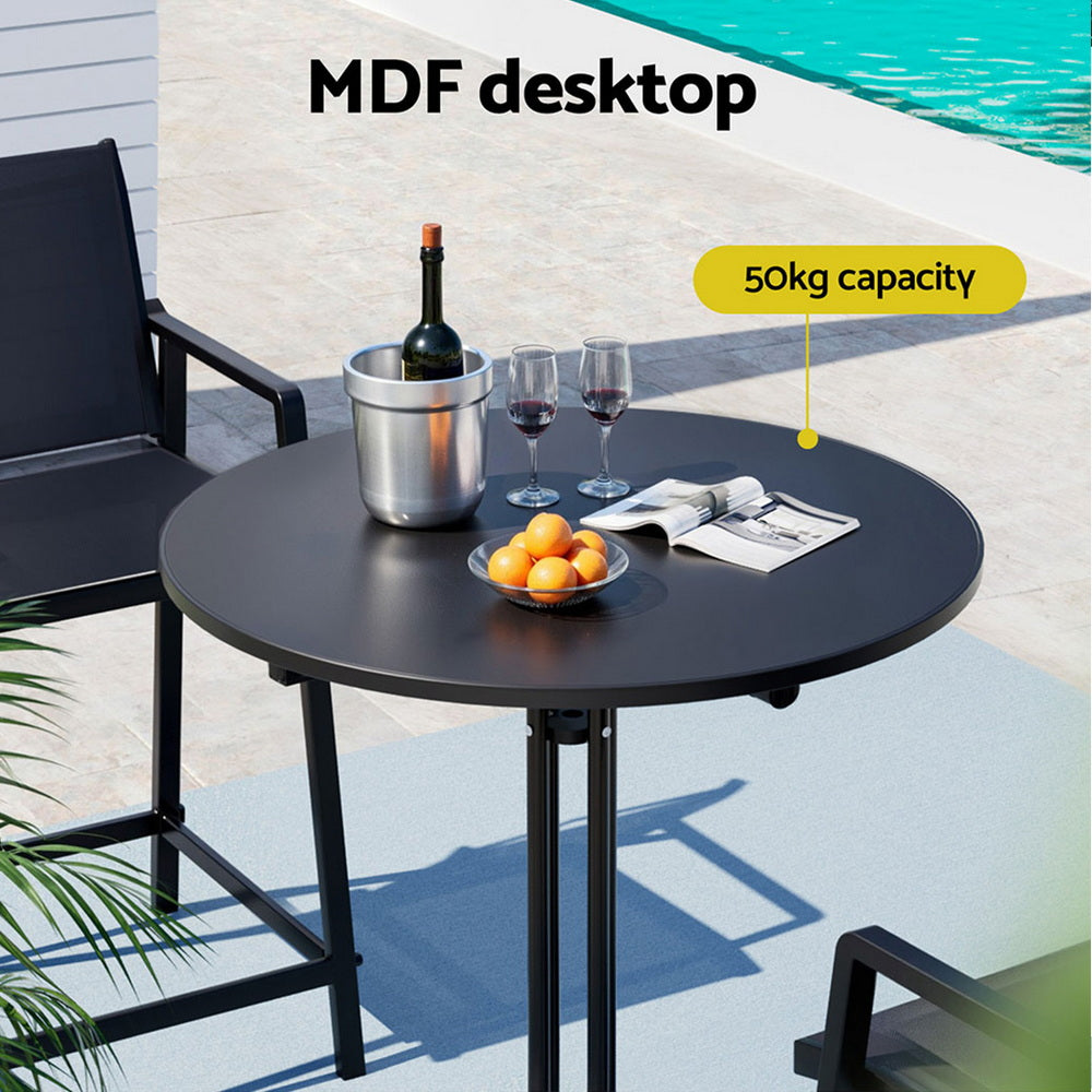 Gardeon Outdoor Bar Table Round Folding Desk Top 109cm Patio Furniture Black