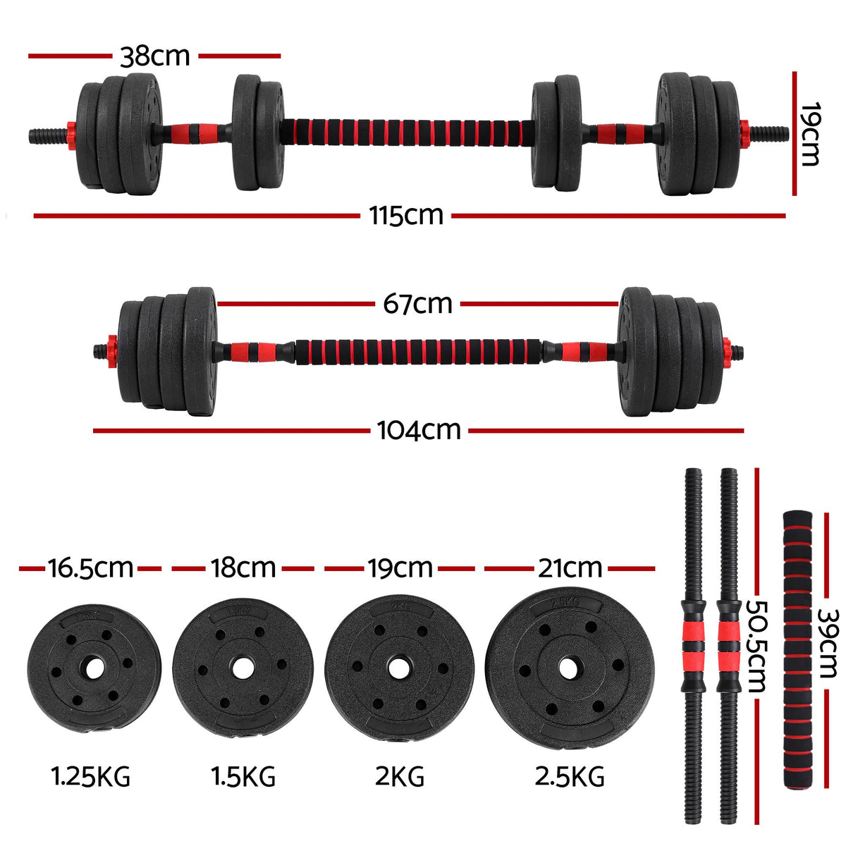 Everfit 30kg Adjustable Dumbbell Set 4in1 Barbell Weight Plates Home Workout
