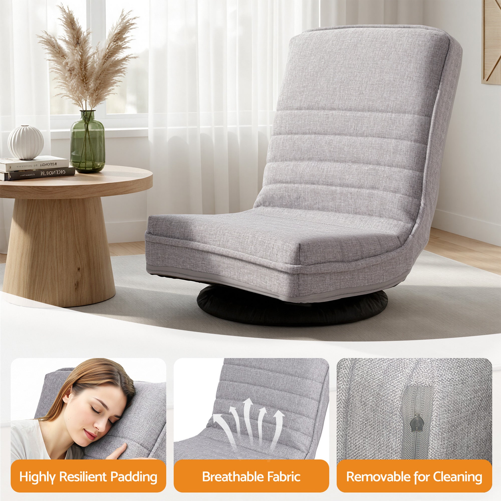 Artiss 4PCS Swivel Floor Chair 360 Adjustable Foldable Lounge Seat Floor Sofa Chair Grey