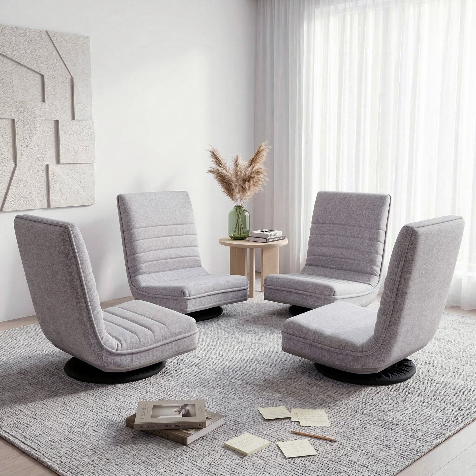 Artiss 4PCS Swivel Floor Chair 360 Adjustable Foldable Lounge Seat Floor Sofa Chair Grey