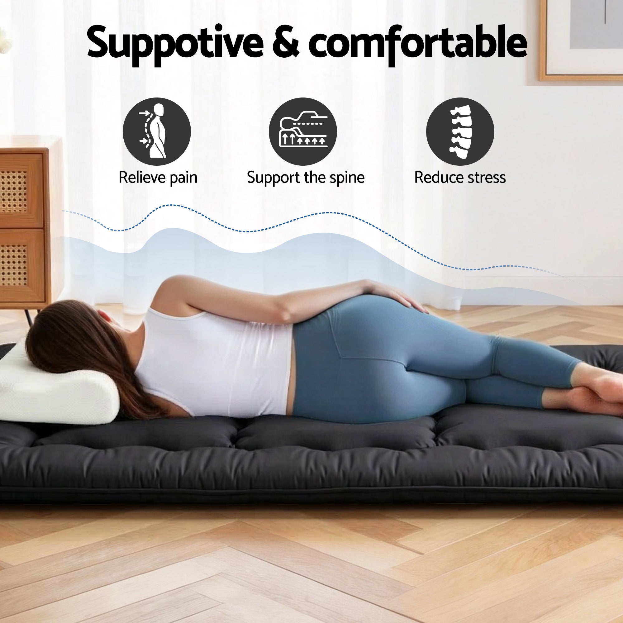 Giselle Bedding 10cm Japanese Floor Mattress Foldable Futon Mattress Washable Cover Straps