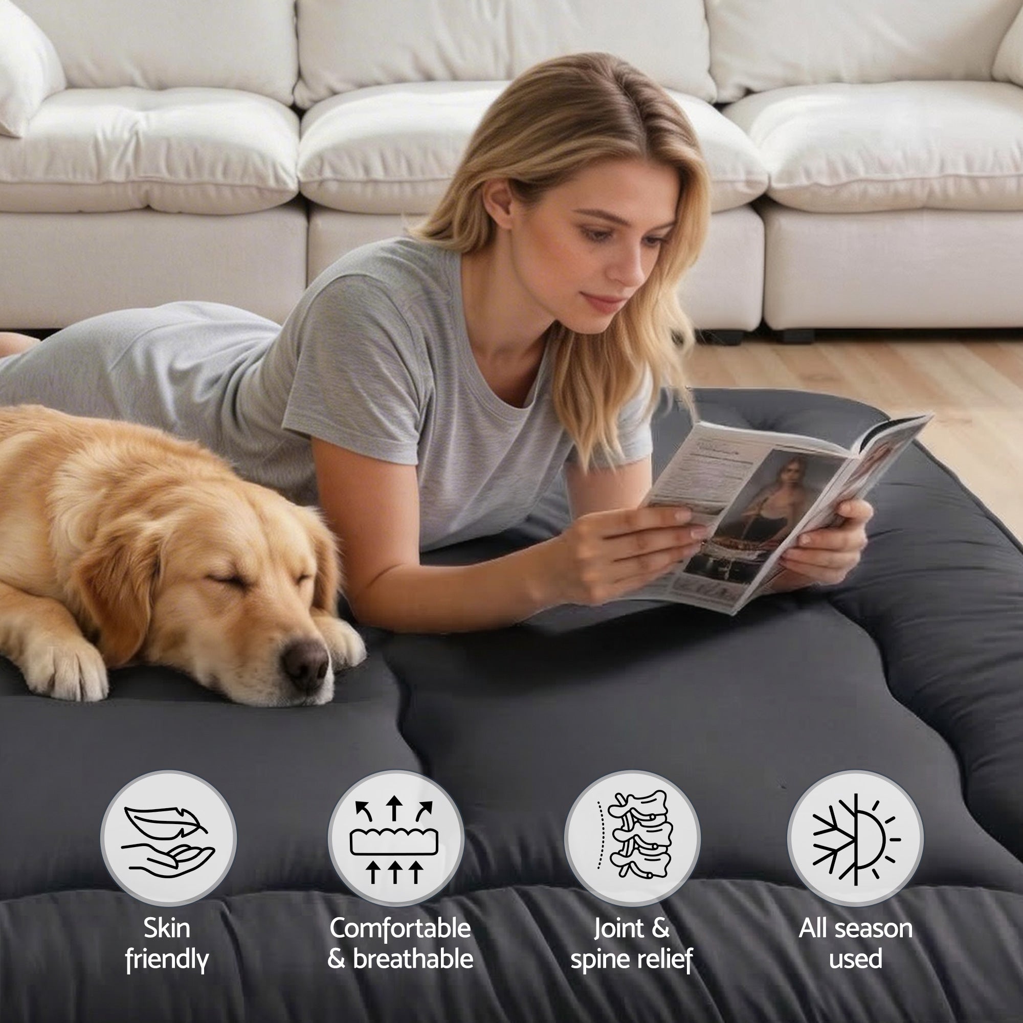 Giselle Bedding 10cm Japanese Floor Mattress Foldable Futon Mattress Washable Cover Straps