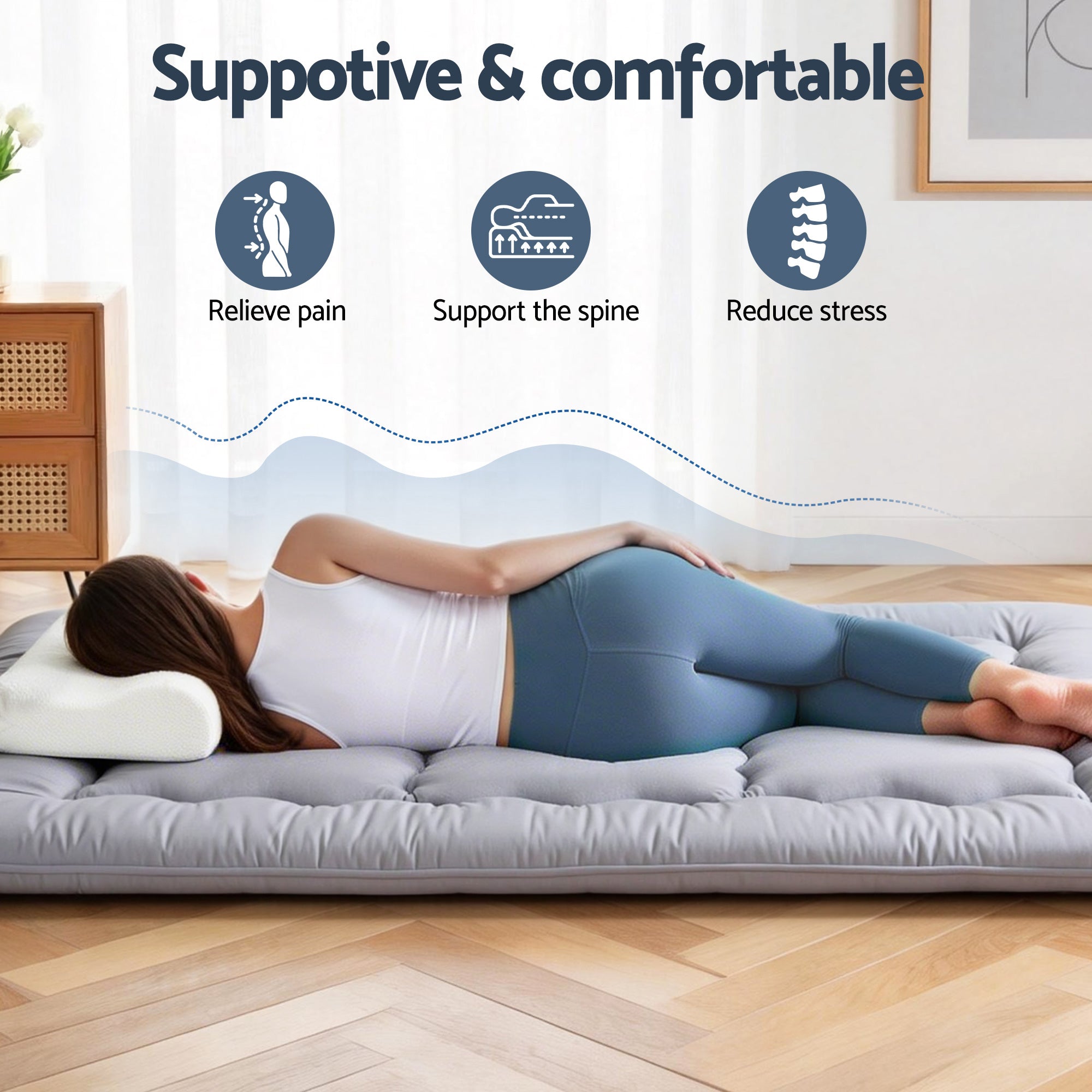 Giselle Bedding 10cm Japanese Floor Mattress Foldable Futon Mattress Washable Cover Straps