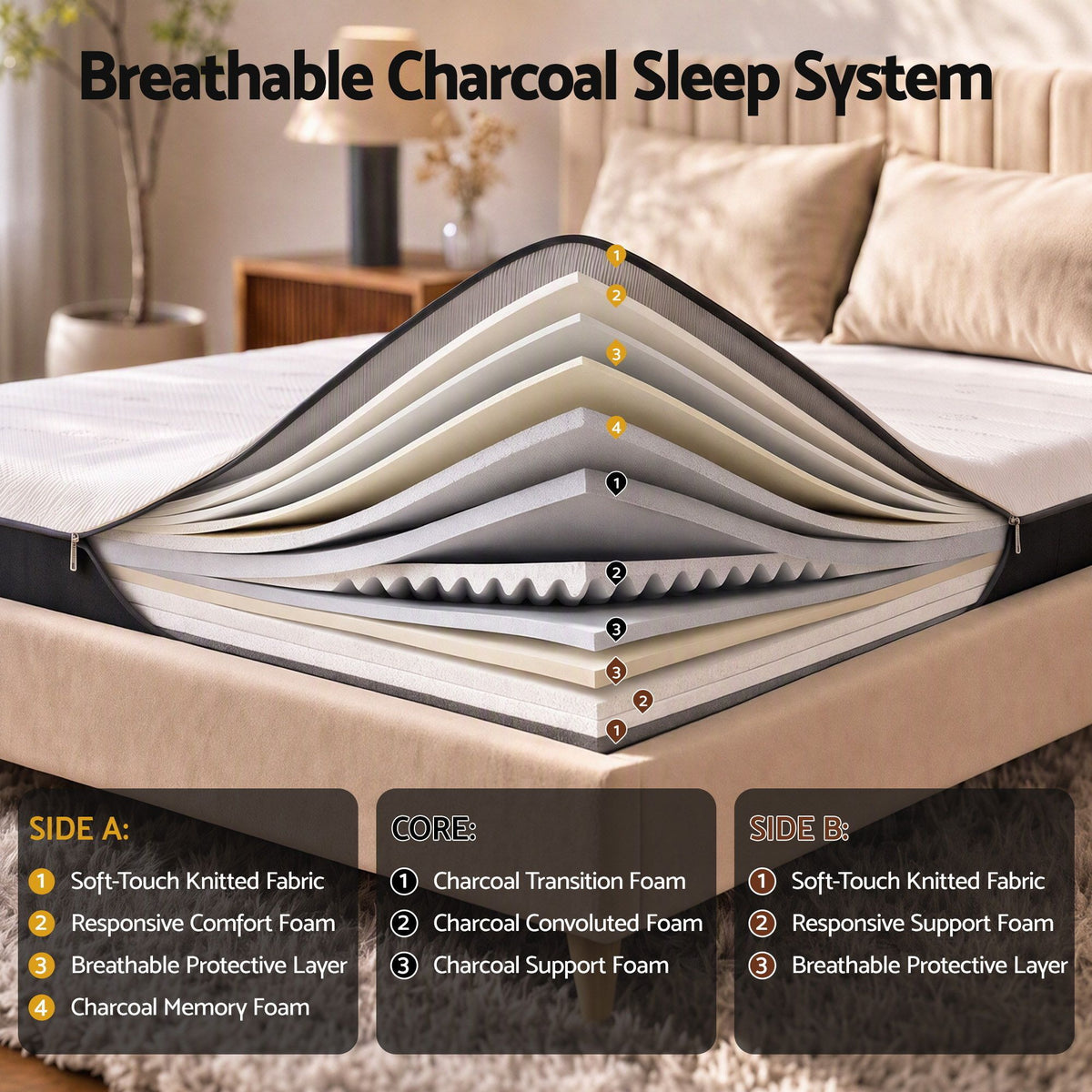 Giselle 18cm King Memory Foam Mattress Dual Feel Reversible Charcoal Foam