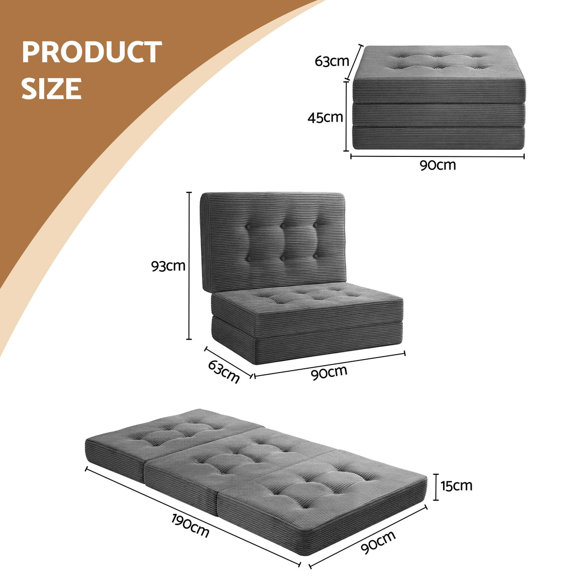 Giselle Single Folding Mattress 15cm Foldable Foam Portable Guest Sofa Bed Camping Mat