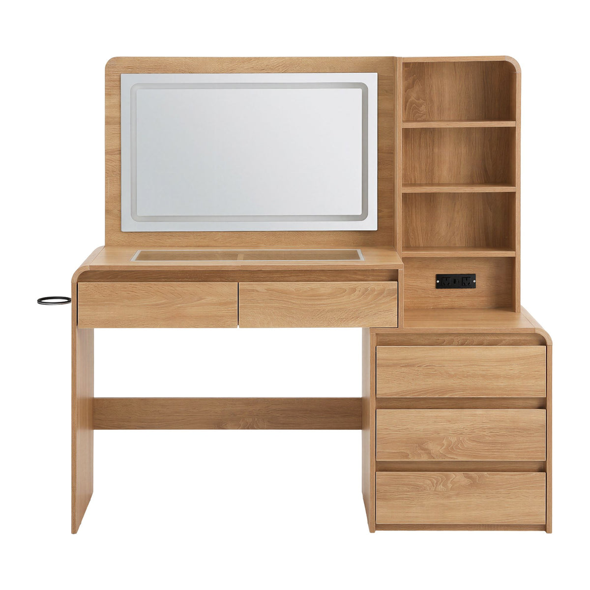 Artiss Dressing Table Makeup Vanity Desk LED Mirror Drawers Charging Station Curved Edge Wood