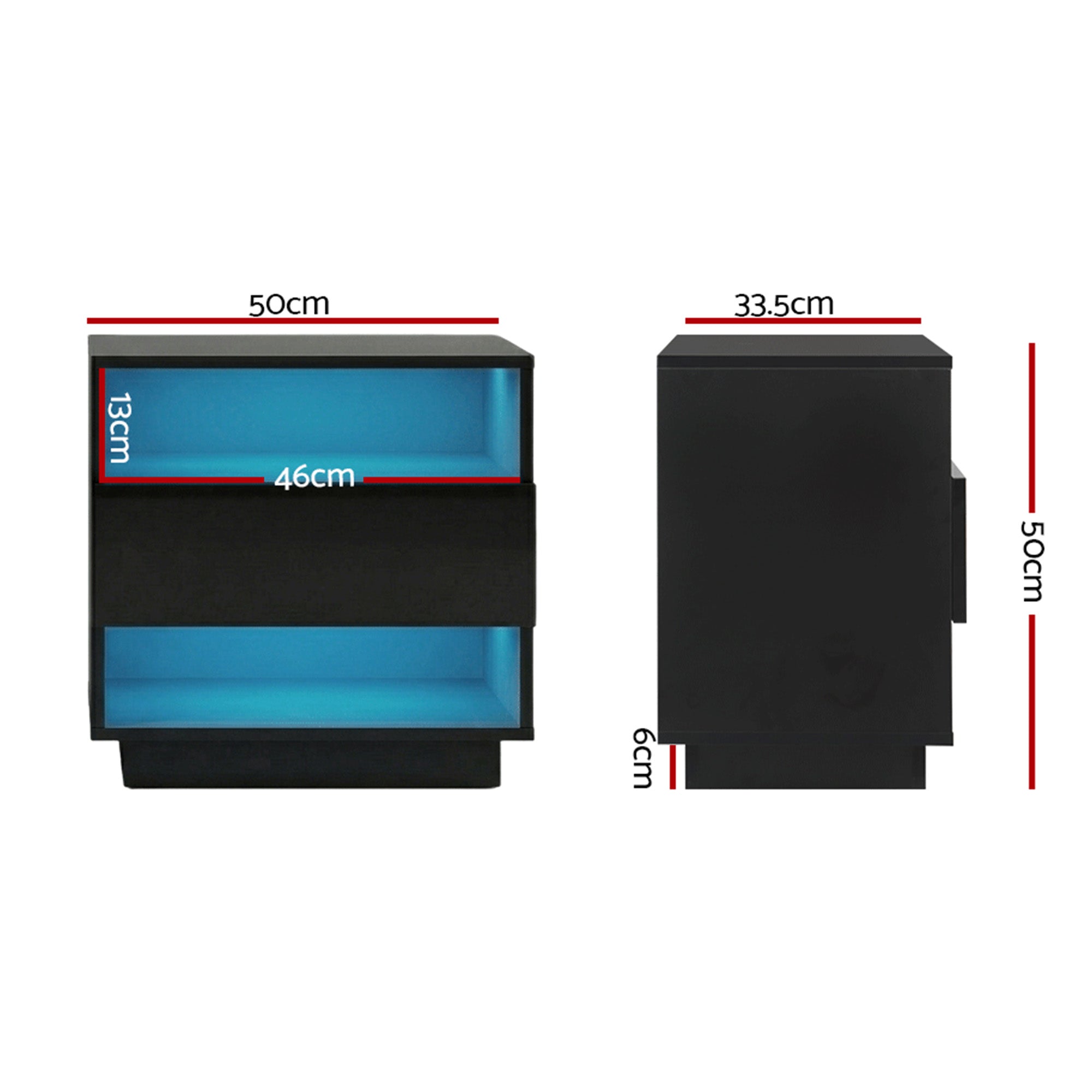 Artiss 2x Bedside Table LED with 2 Shelves - HANA Black