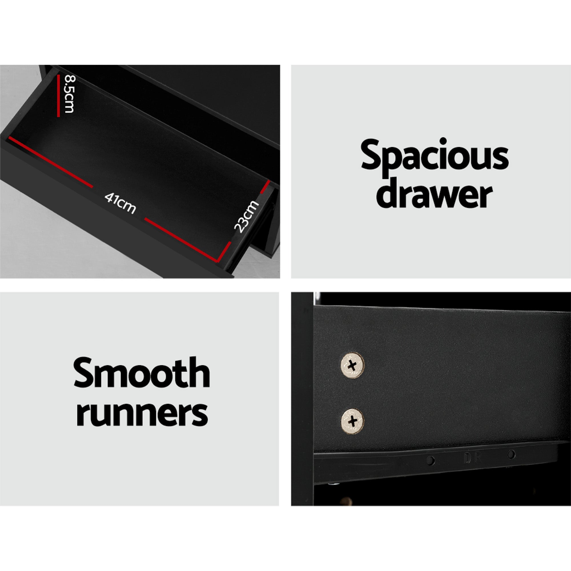 Artiss 2x Bedside Table LED with 2 Shelves - HANA Black