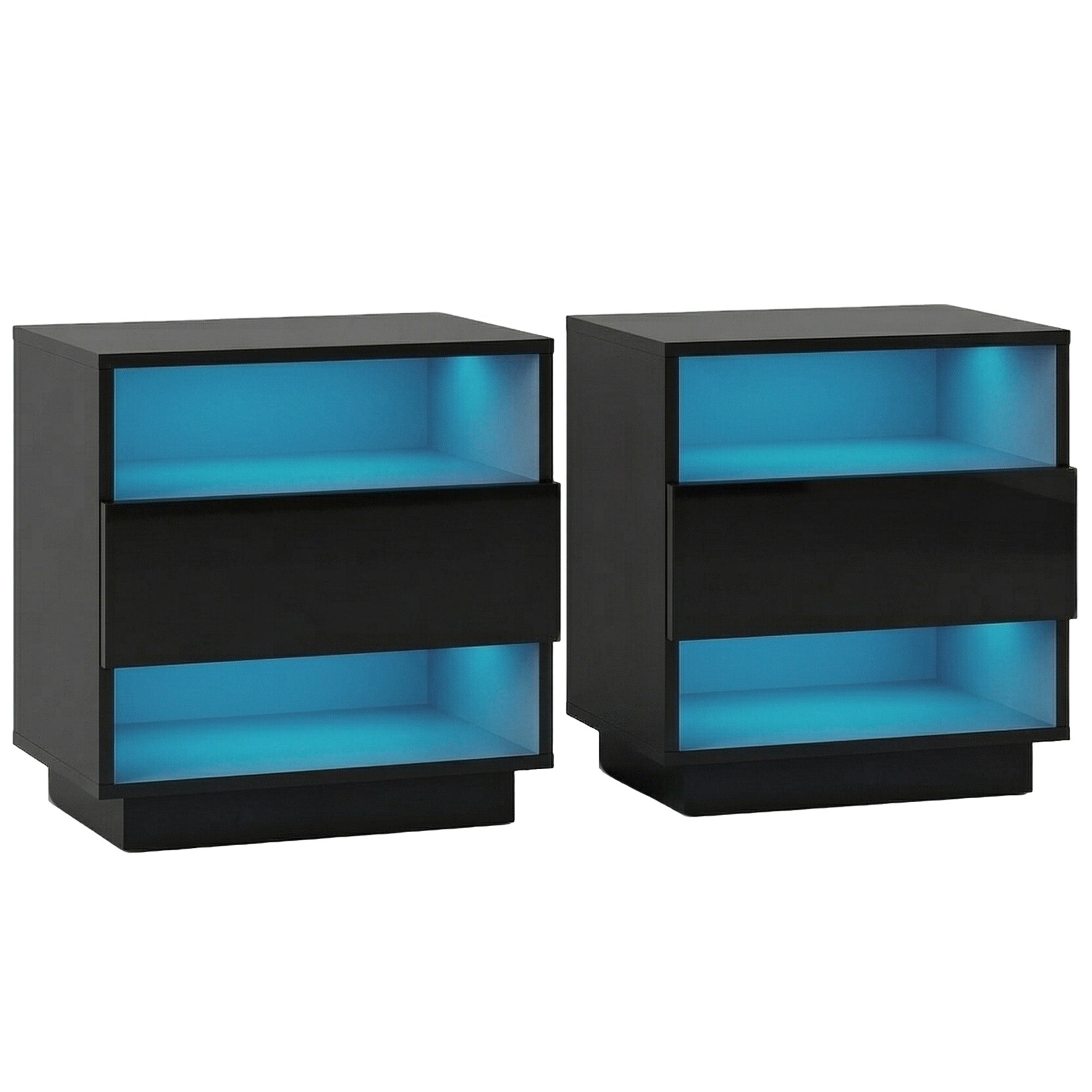 Artiss 2x Bedside Table LED with 2 Shelves - HANA Black