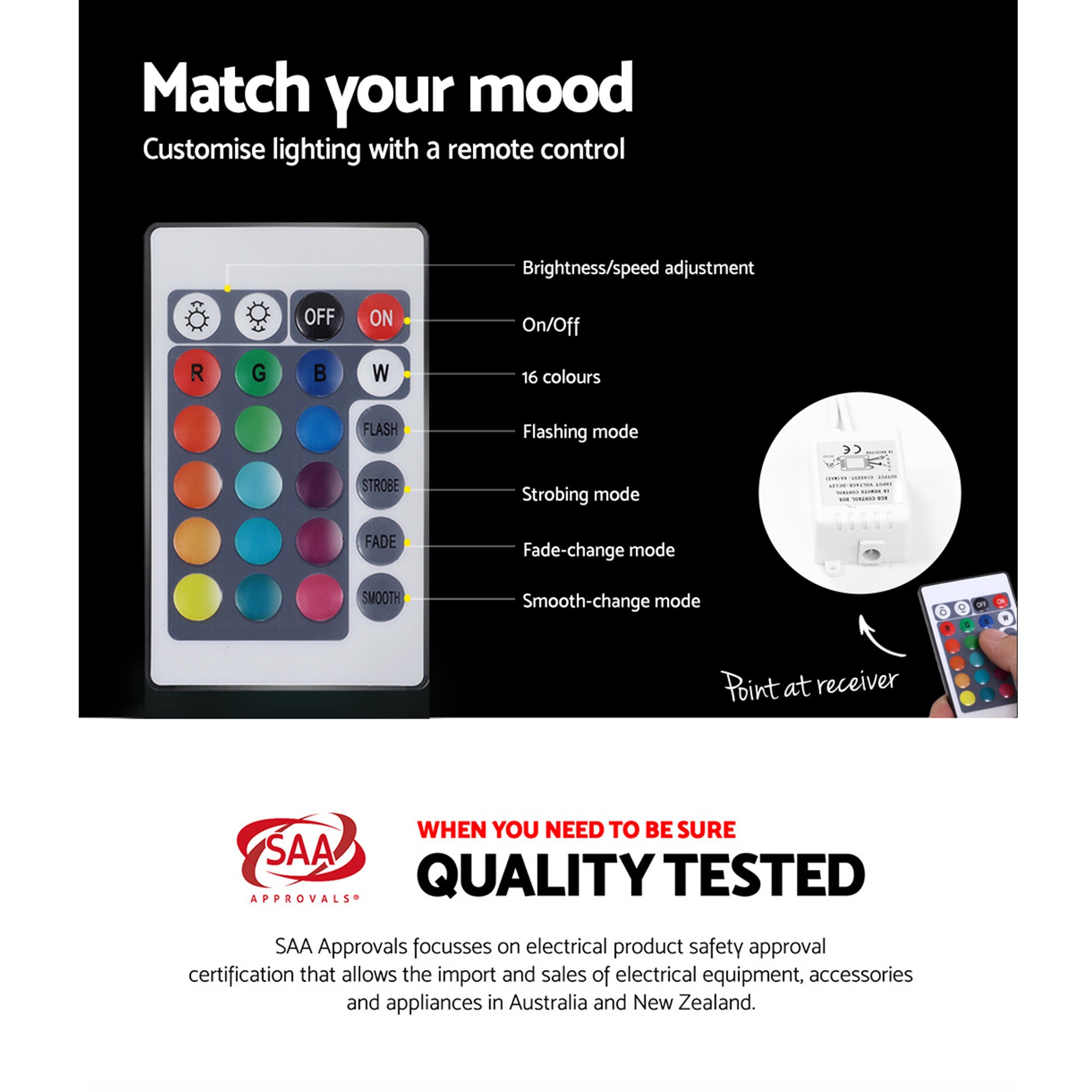 Artiss 2x Bedside Table LED - HERES Black