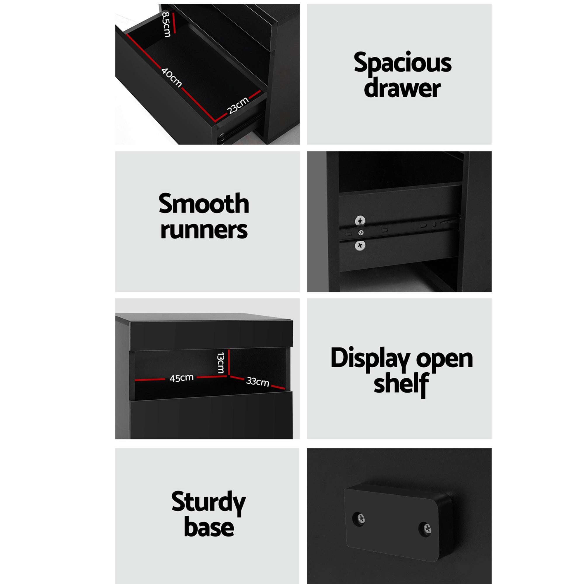 Artiss 2x Bedside Table LED - HERES Black