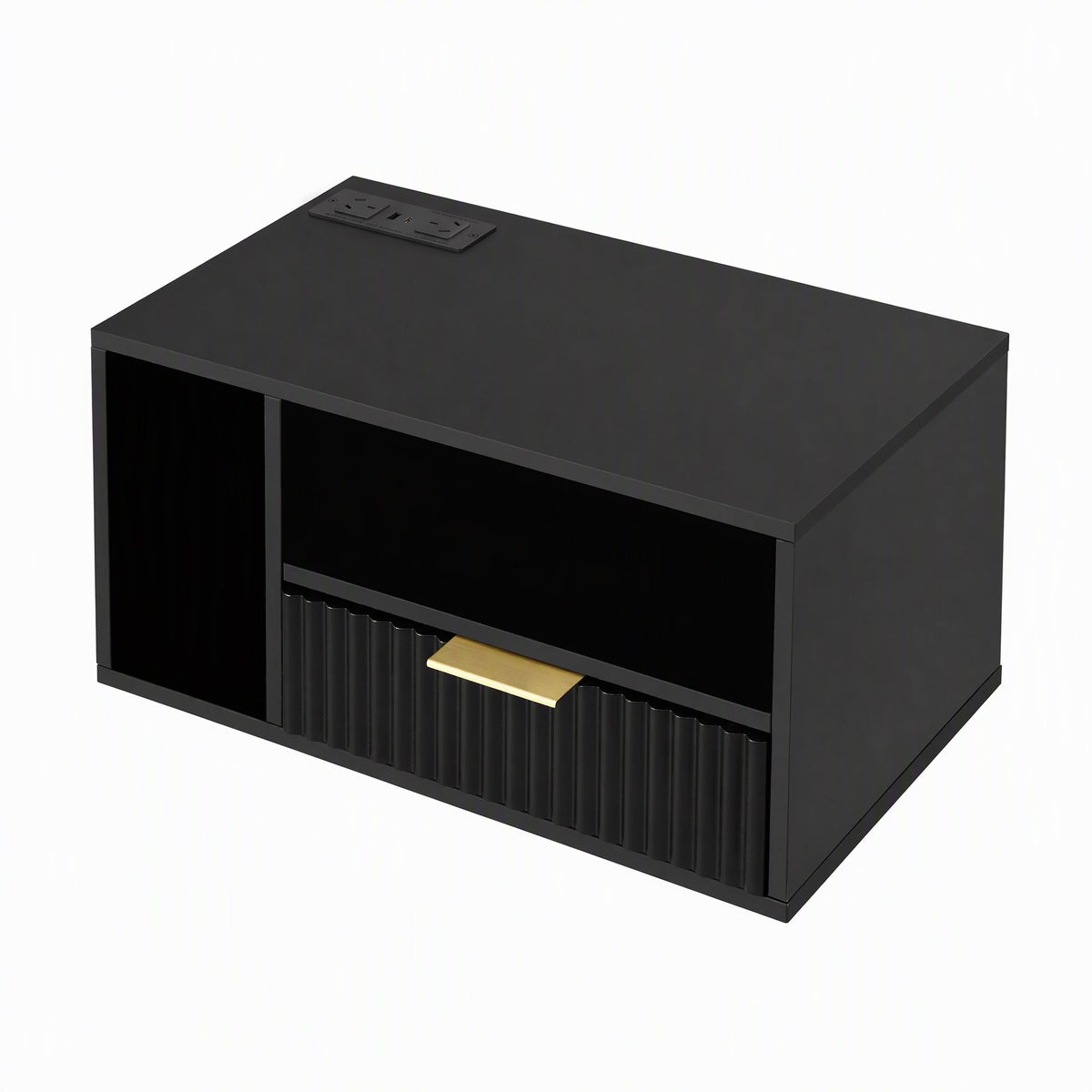 Artiss Floating Bedside Table with Charging Station Black Nightstand 1 Drawer