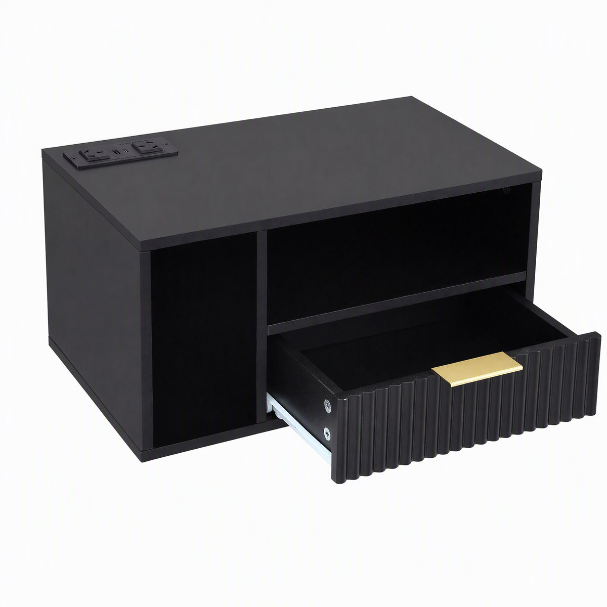 Artiss Floating Bedside Table with Charging Station Black Nightstand 1 Drawer