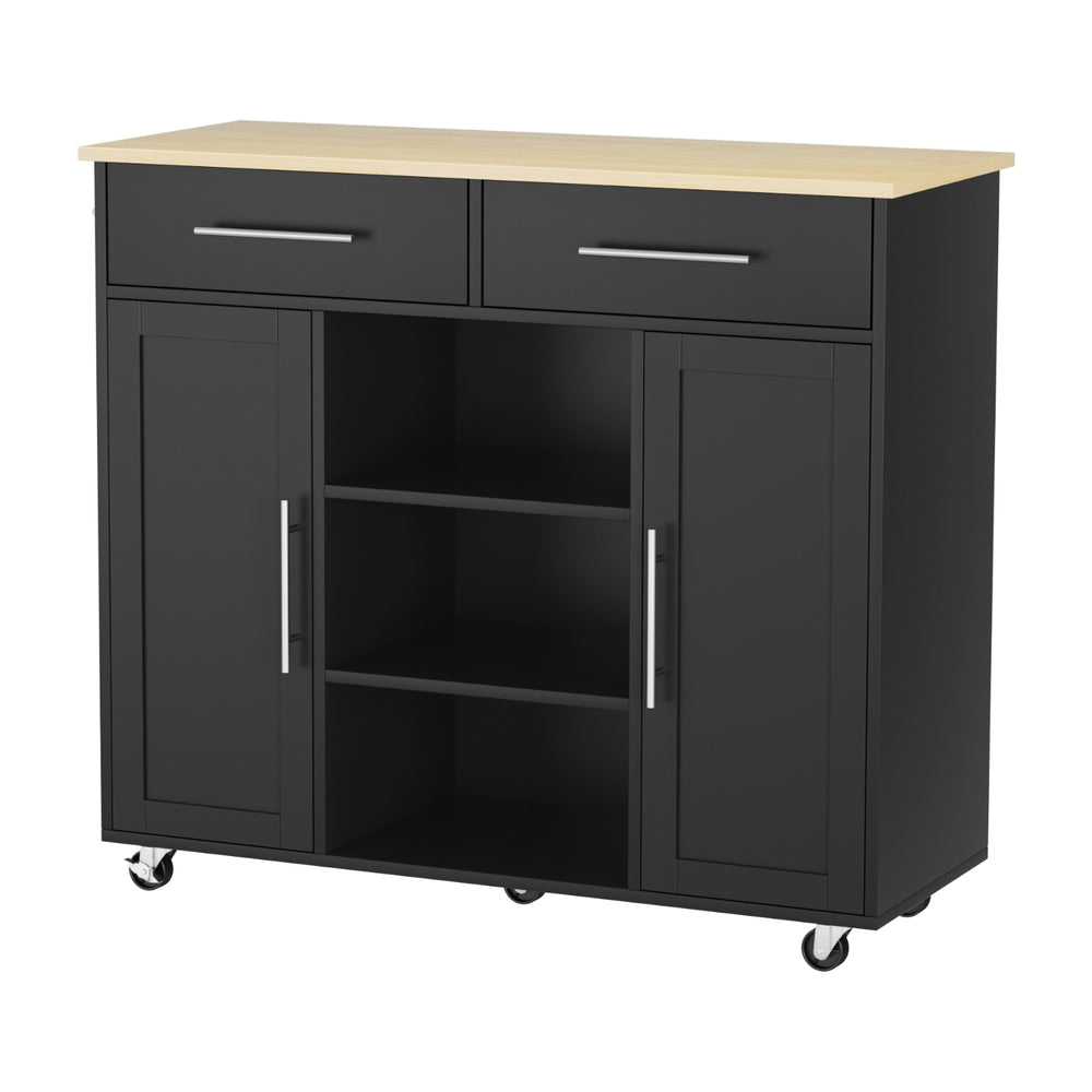 Artiss Kitchen Island Trolley Rolling Serving Cart Storage Drawer Cabinet 100cm Black