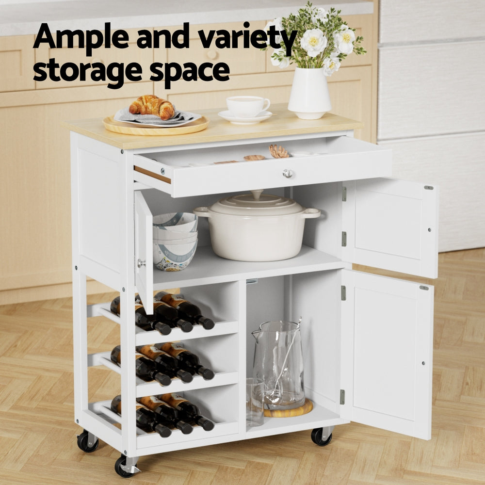 Artiss Kitchen Island Trolley Rolling Serving Cart Storage Cart Drawer Cupboard