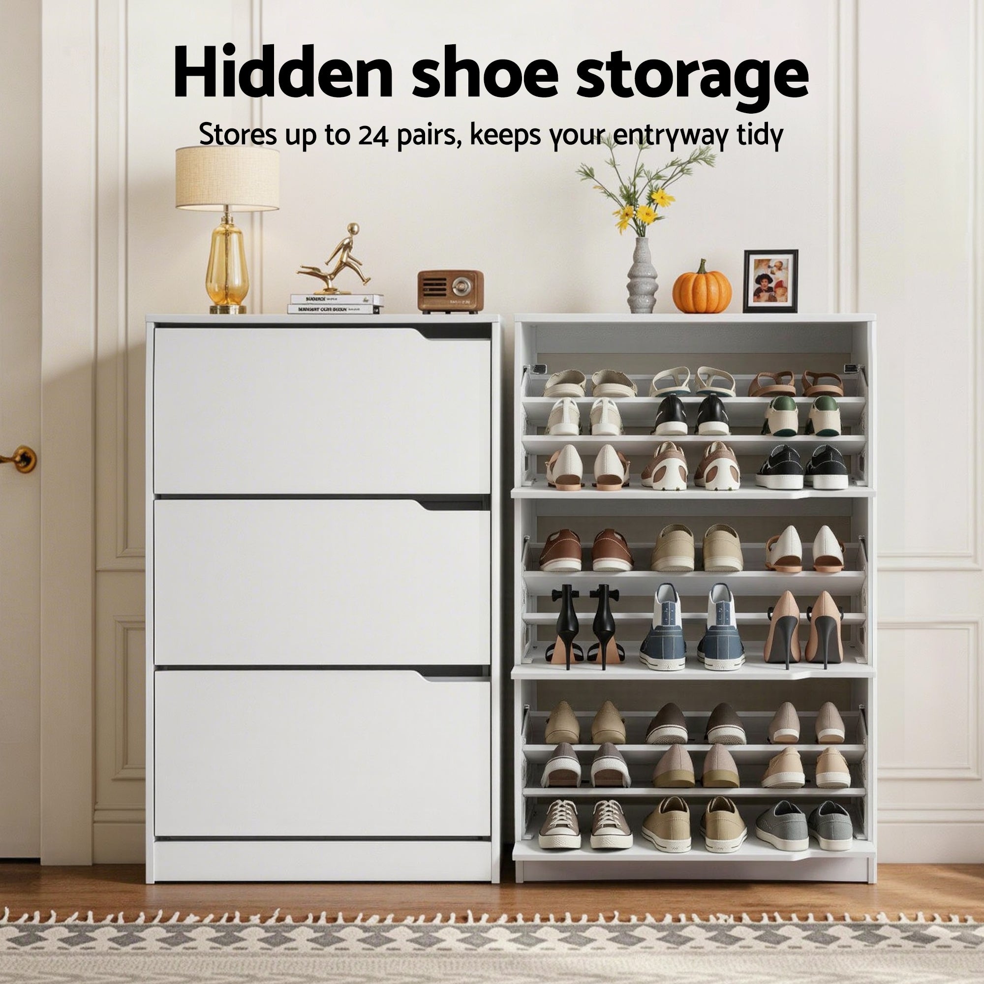 Artiss Shoe Rack Cabinet 24 Pairs Adjustable Shelf White