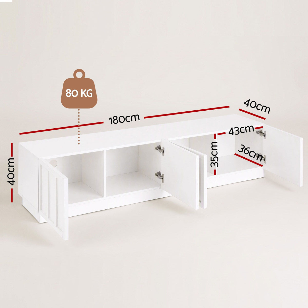 Artiss 180cm TV Unit Entertainment Cabinet Fluted Style Cable Management White