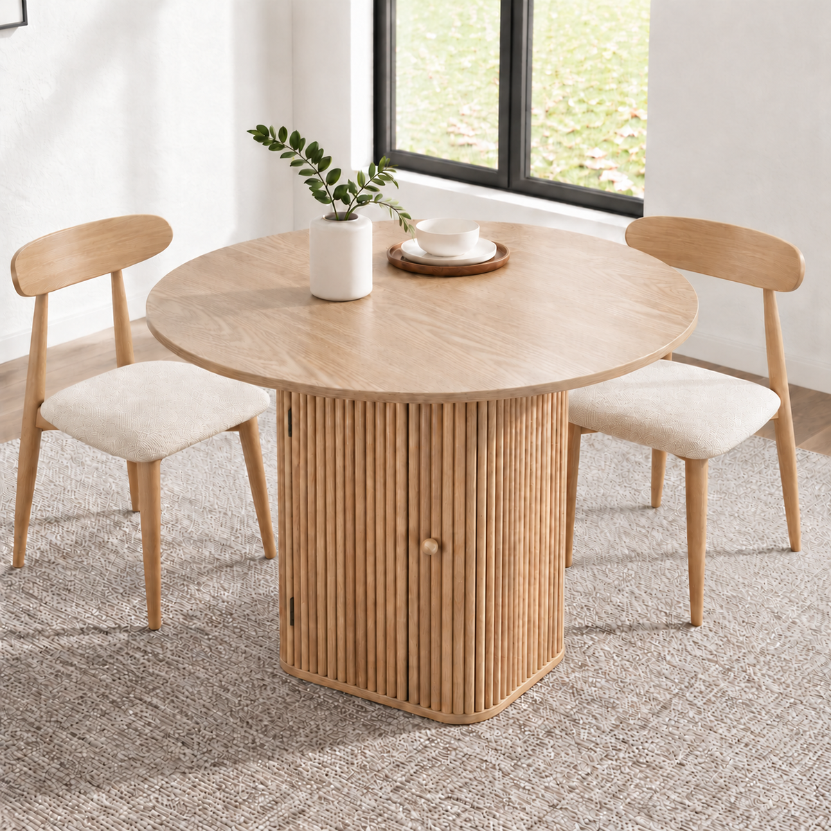 Artiss Modern Round Dining Table with Hidden Storage Base 80cm Natural Wood