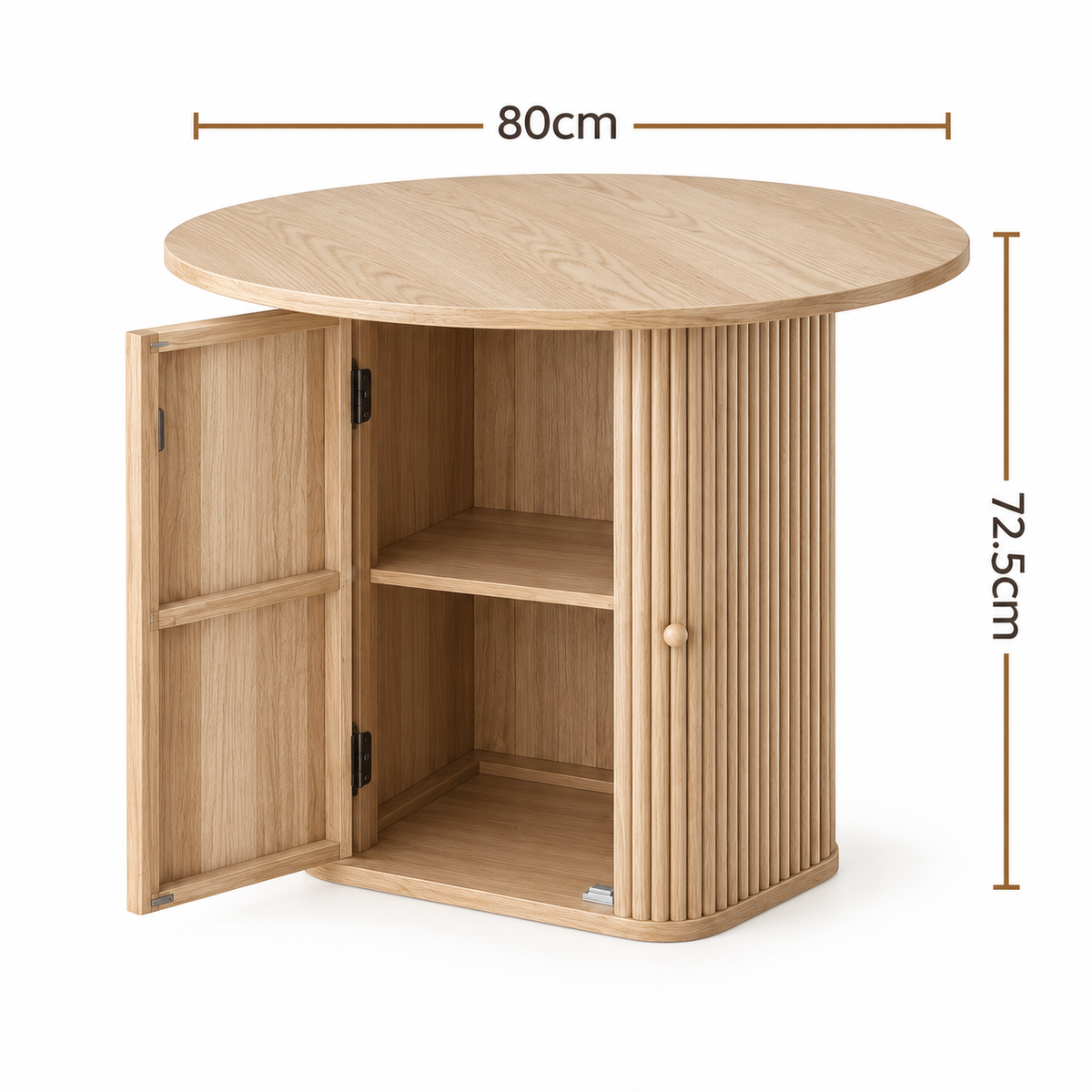 Artiss Modern Round Dining Table with Hidden Storage Base 80cm Natural Wood