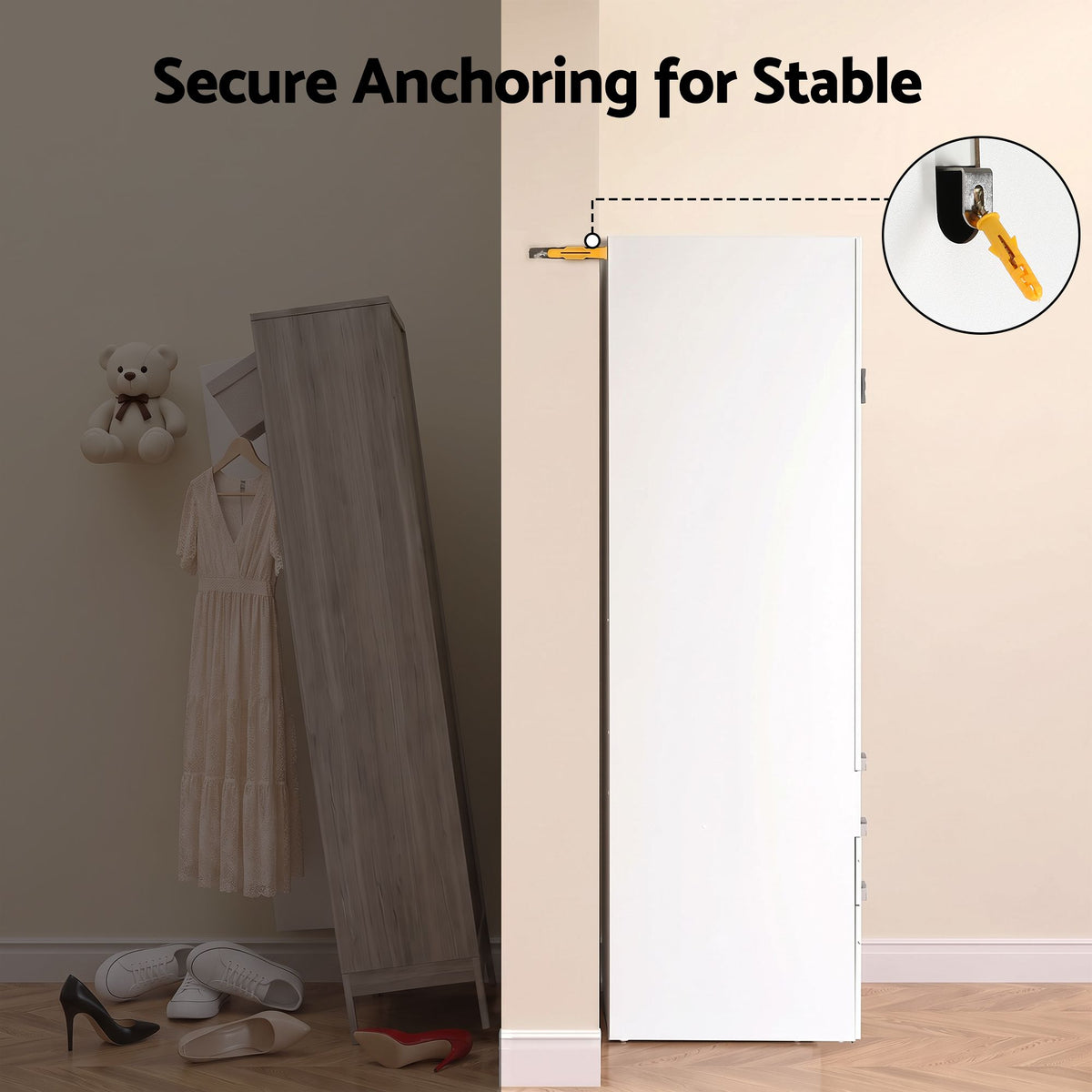 Artiss Wardrobe Cabinet Bedroom Clothes Storage Organiser Cupboard 3 Drawers Shelf Hanging Rod
