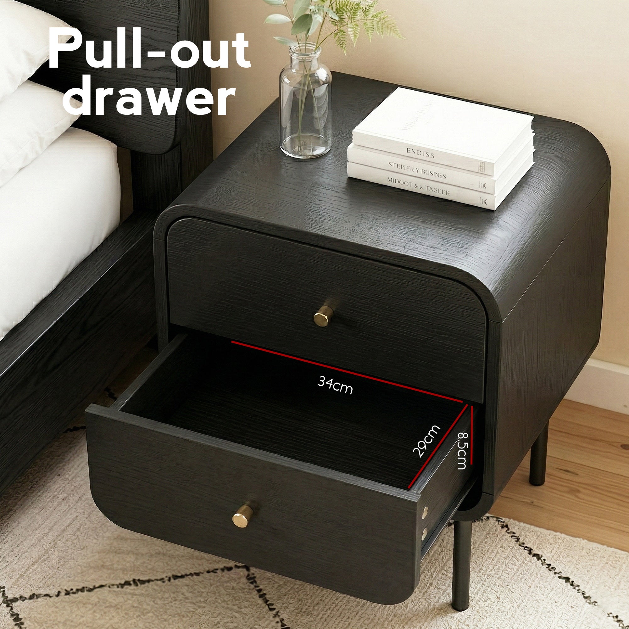 Artiss Bedside Table 2 Drawers Side End Table Nightstand Black
