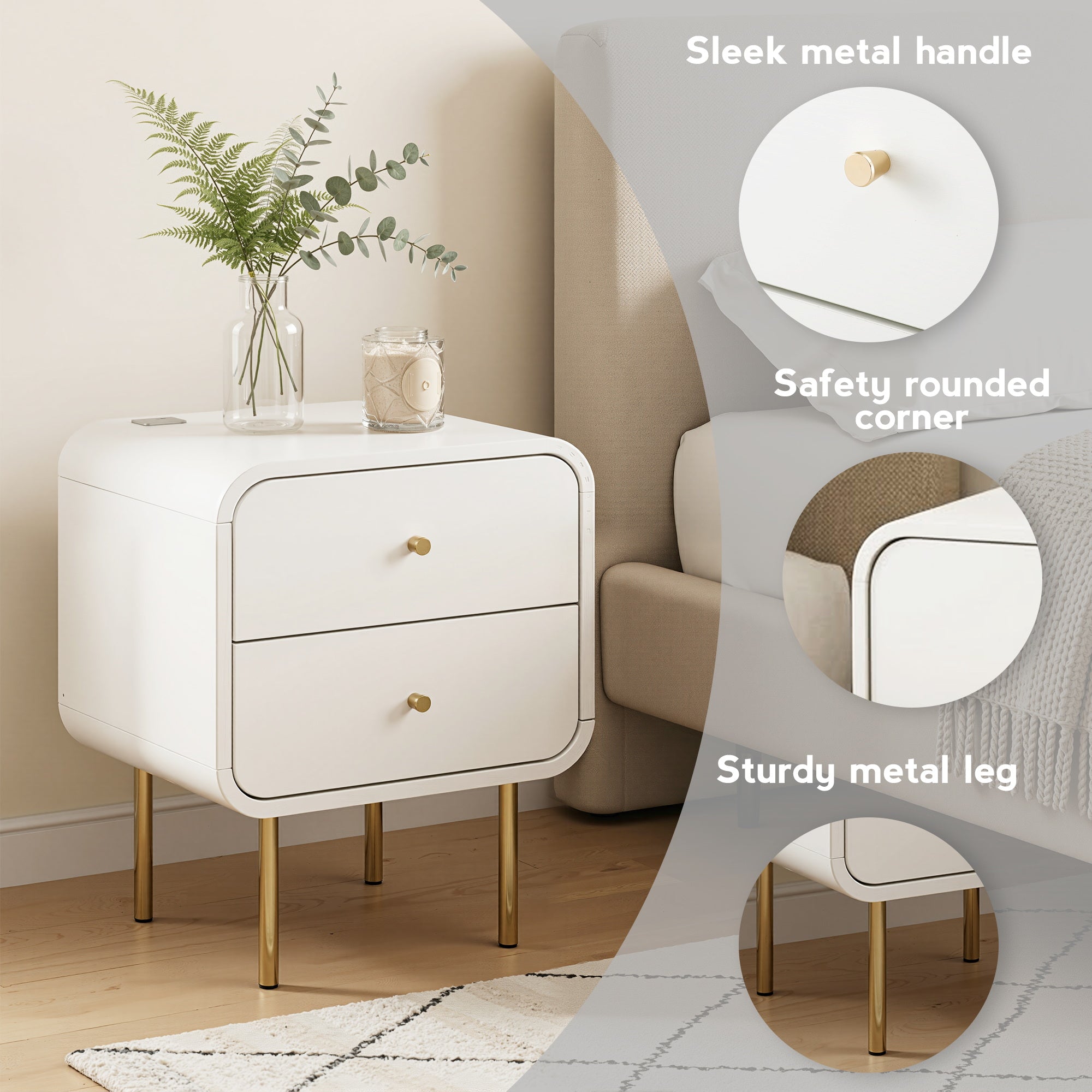 Artiss Bedside Table 2 Drawers Side End Table Nightstand White