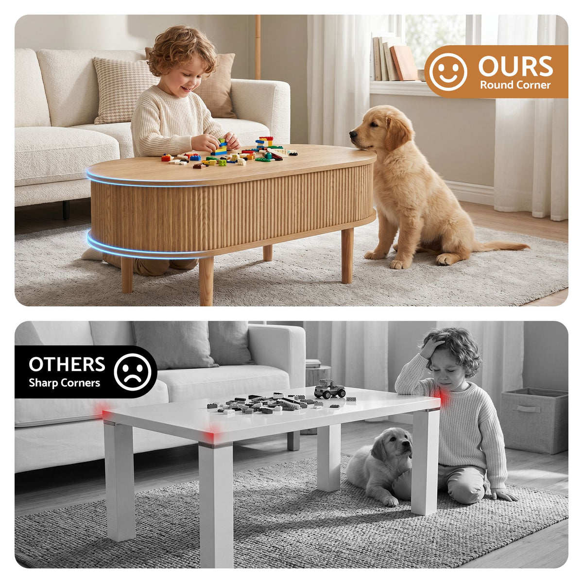 Artiss Lift Top Coffee Table Fluted Centre Table with Hidden Storage Oval 100cm