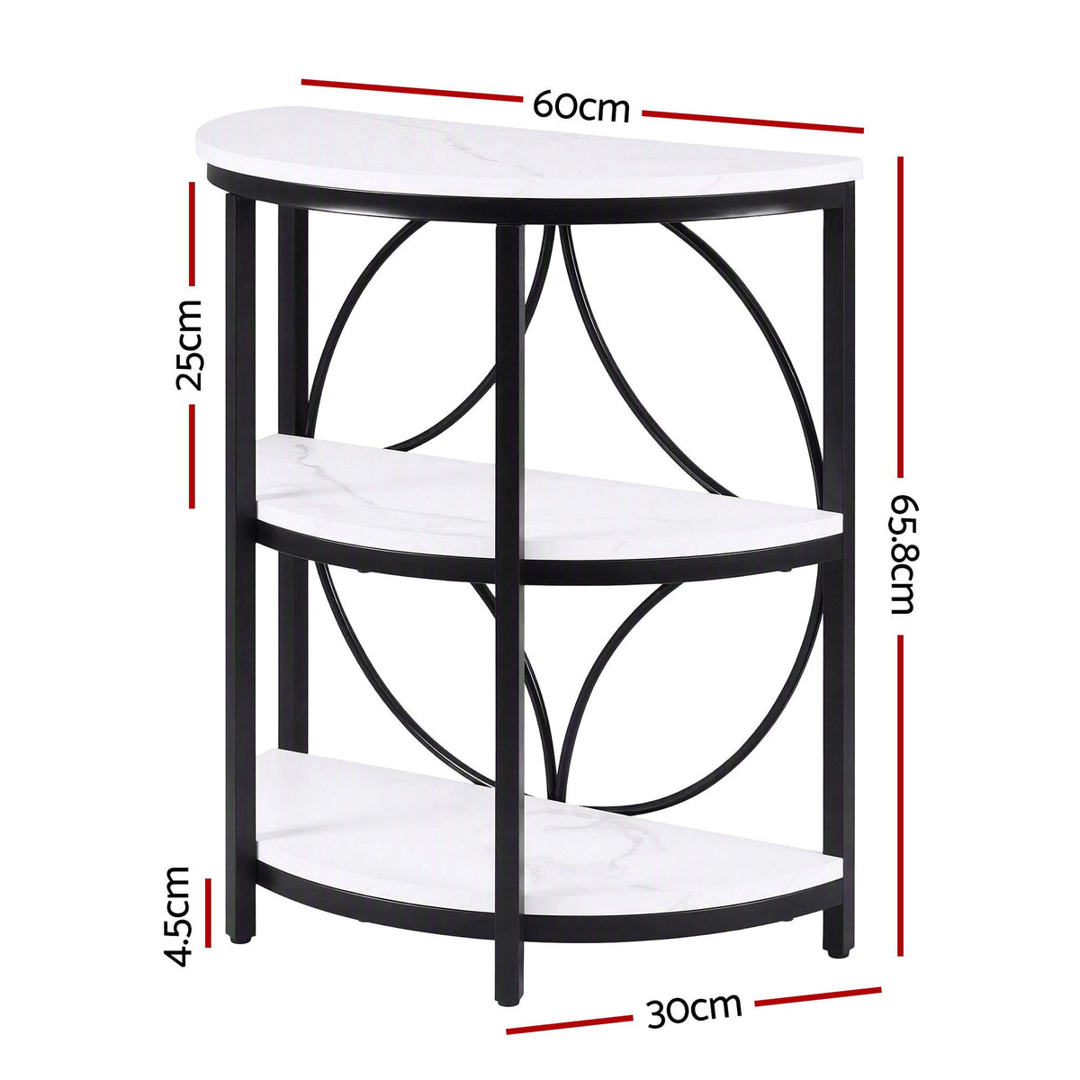 Artiss Semi-Circle End Table 3 Tier Coffee Table Side Nightstand Shelf Marble Effect White&Black