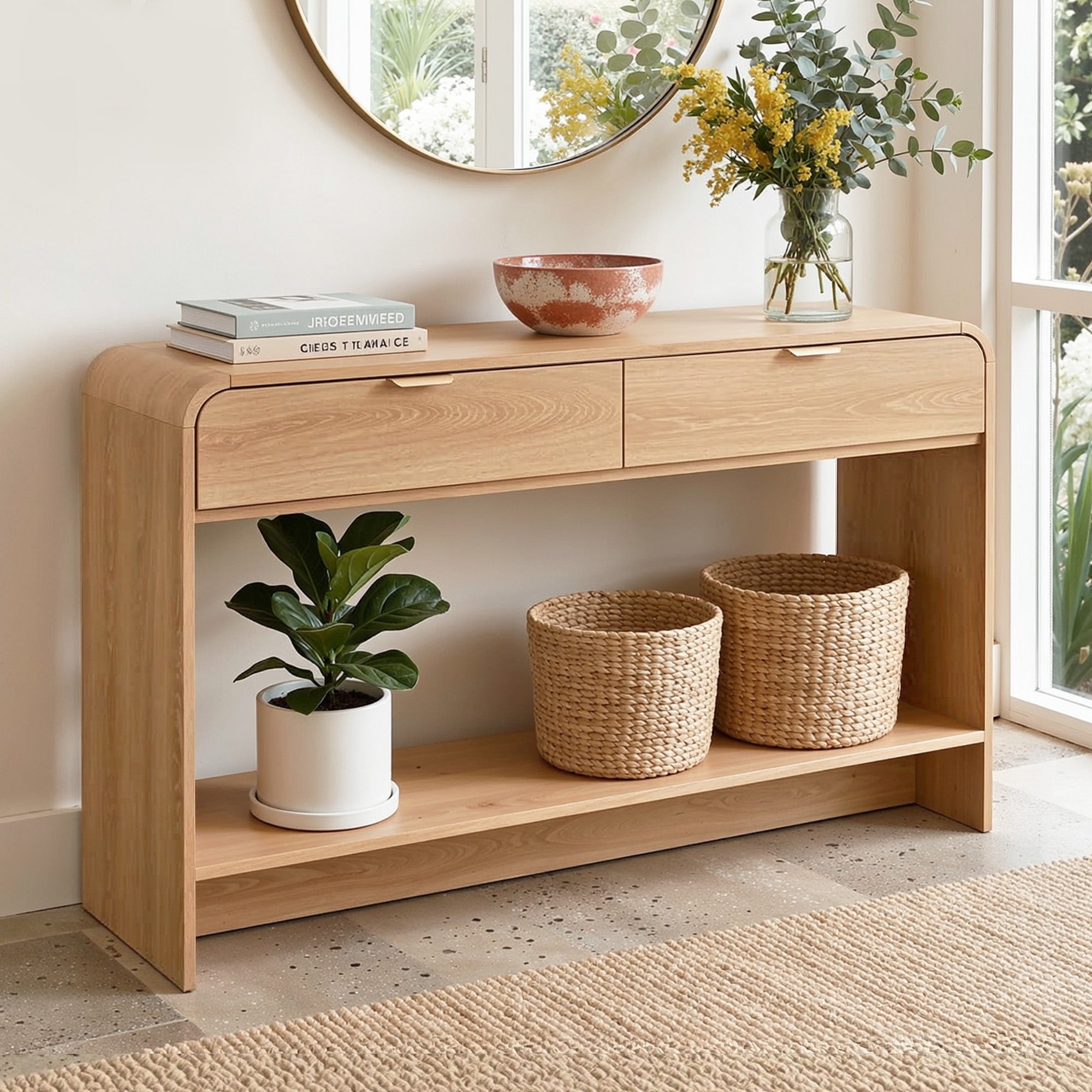 Artiss Console Table Hallway Entryway Storage Drawer Shelf Curved Edge 120CM Pine