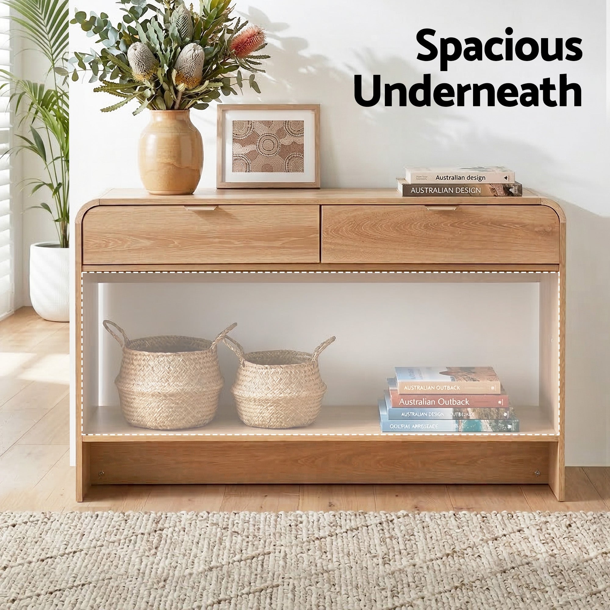 Artiss Console Table Hallway Entryway Storage Drawer Shelf Curved Edge 120CM Pine