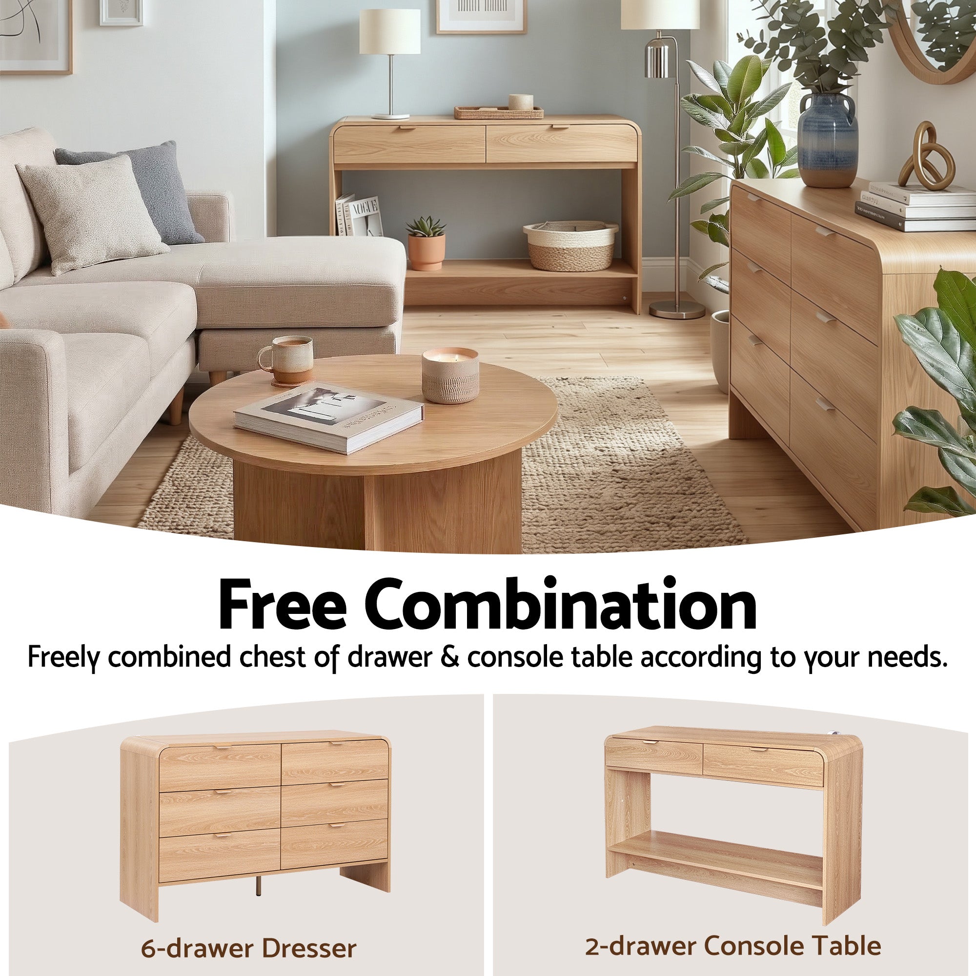 Artiss Console Table Hallway Entryway Storage Drawer Shelf Curved Edge 120CM Pine