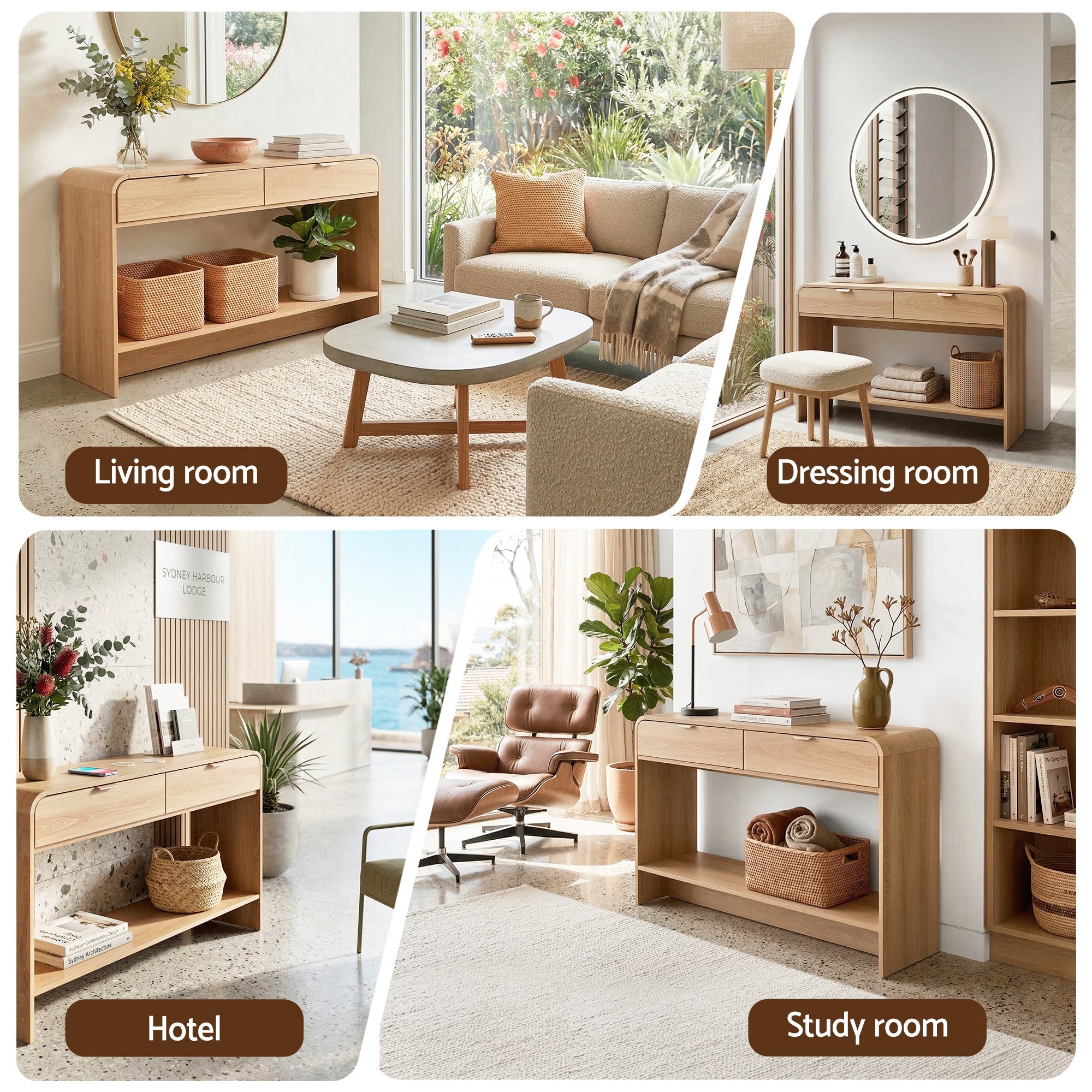 Artiss Console Table Hallway Entryway Storage Drawer Shelf Curved Edge 120CM Pine