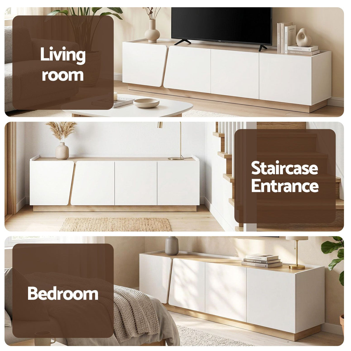 Artiss 180cm TV Unit Storage Cabinet Living Room White & Wood