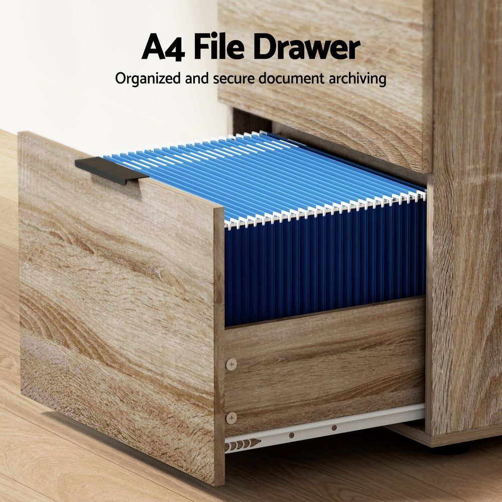 Artiss Filing Cabinet Files Storage Office Shelves File Organiser Oak 2 Drawer